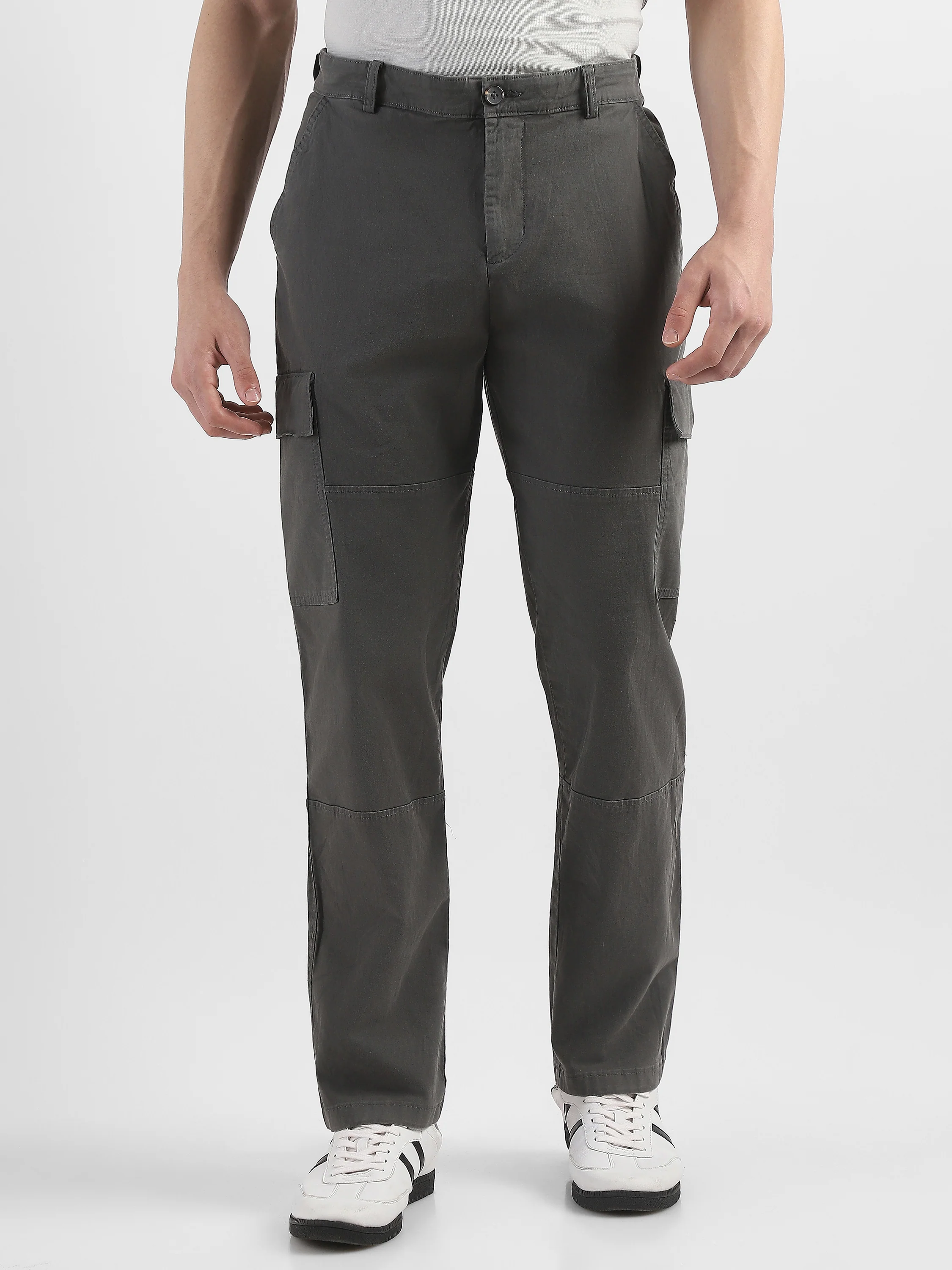 Men Grey Comfort Cargo Pants with 6 Pockets - Image 2