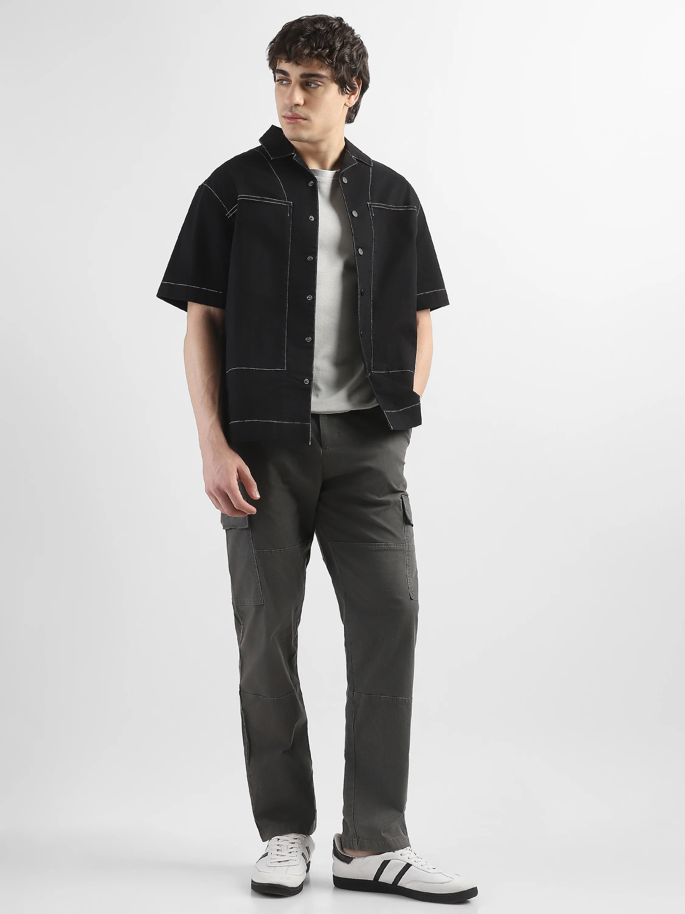 Men Grey Comfort Cargo Pants with 6 Pockets - Image 3