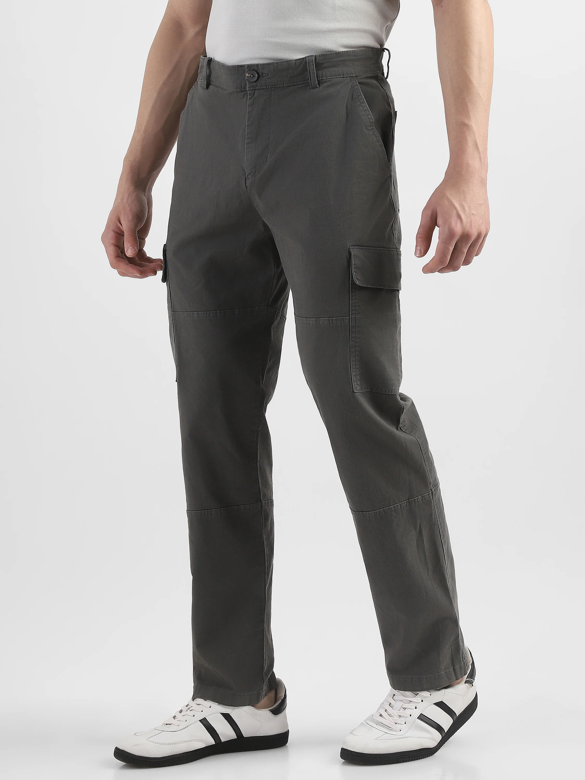 Men Grey Comfort Cargo Pants with 6 Pockets - Image 5