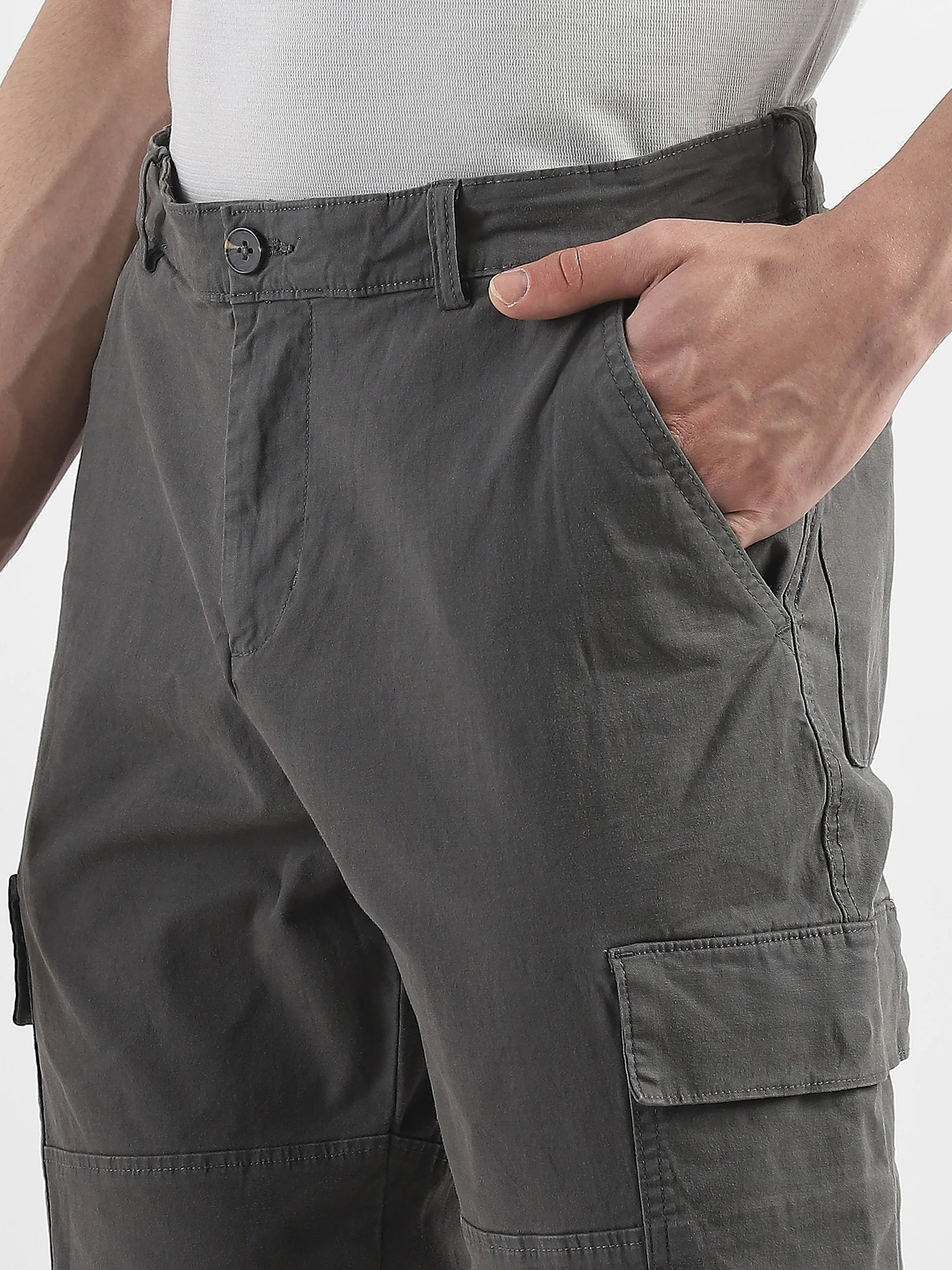 Men Grey Comfort Cargo Pants with 6 Pockets - Image 6