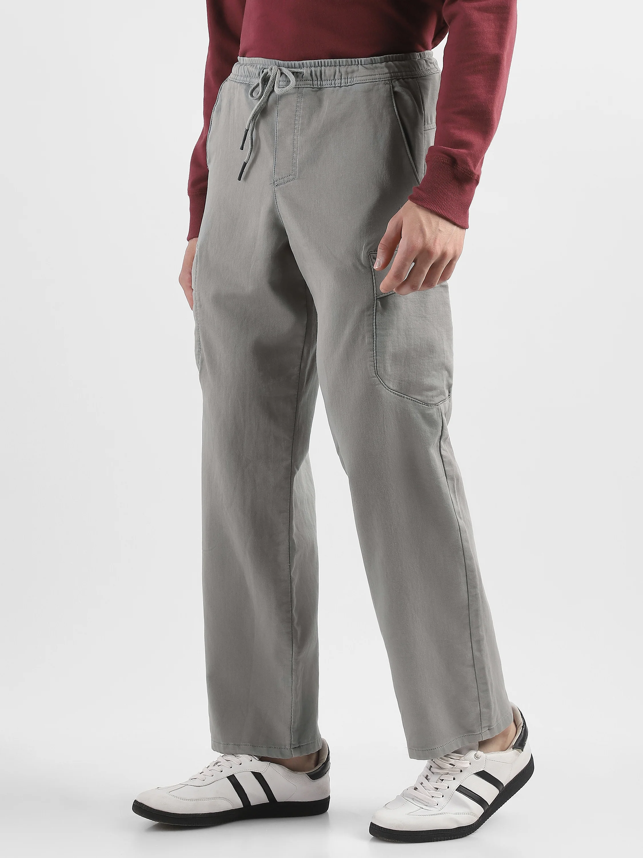 Men Grey Cotton Blend Cargo Pants with 6 Pockets - Image 5