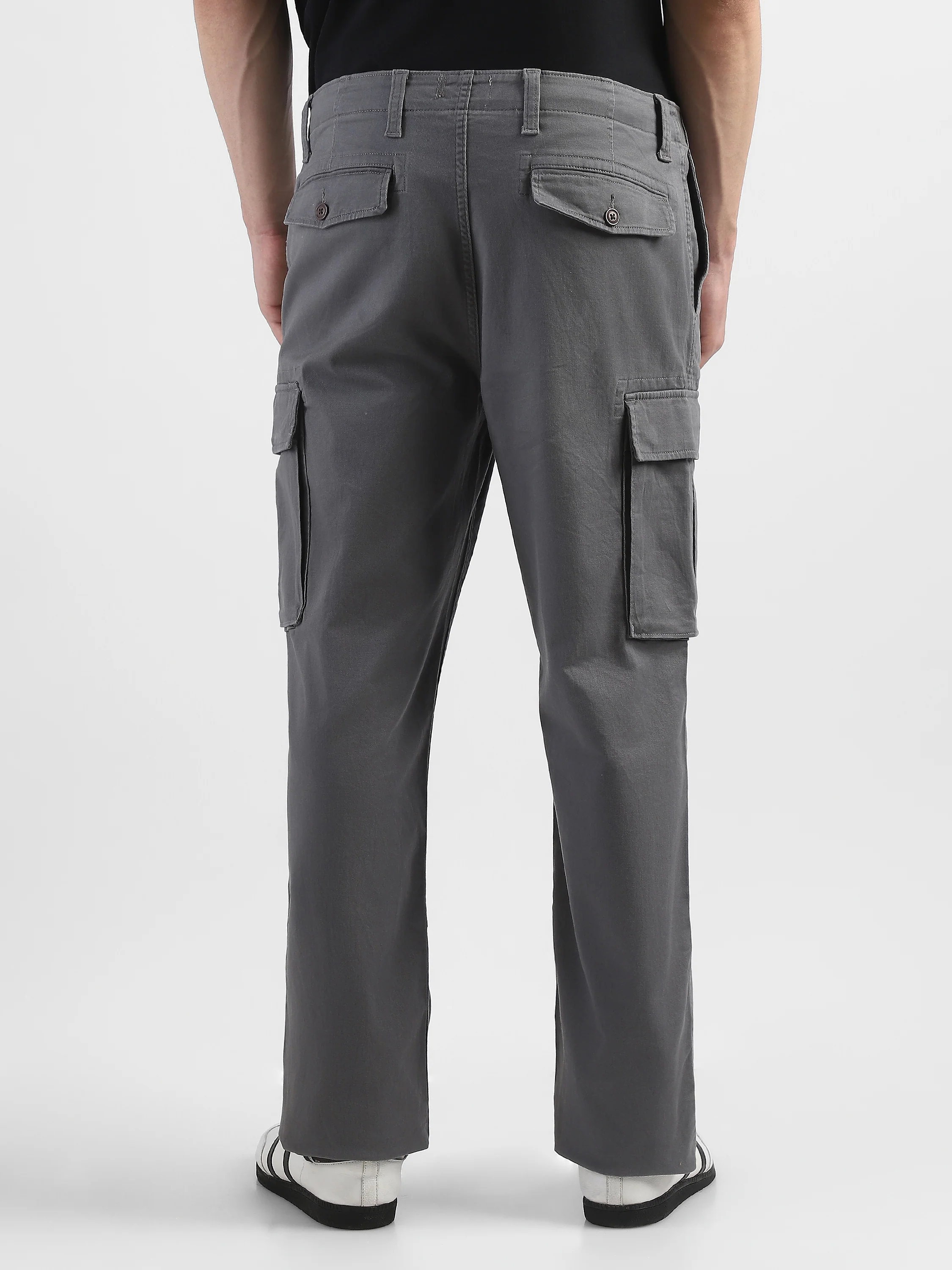 Men Grey Cotton Mid Rise Cargo Pants - Image 4