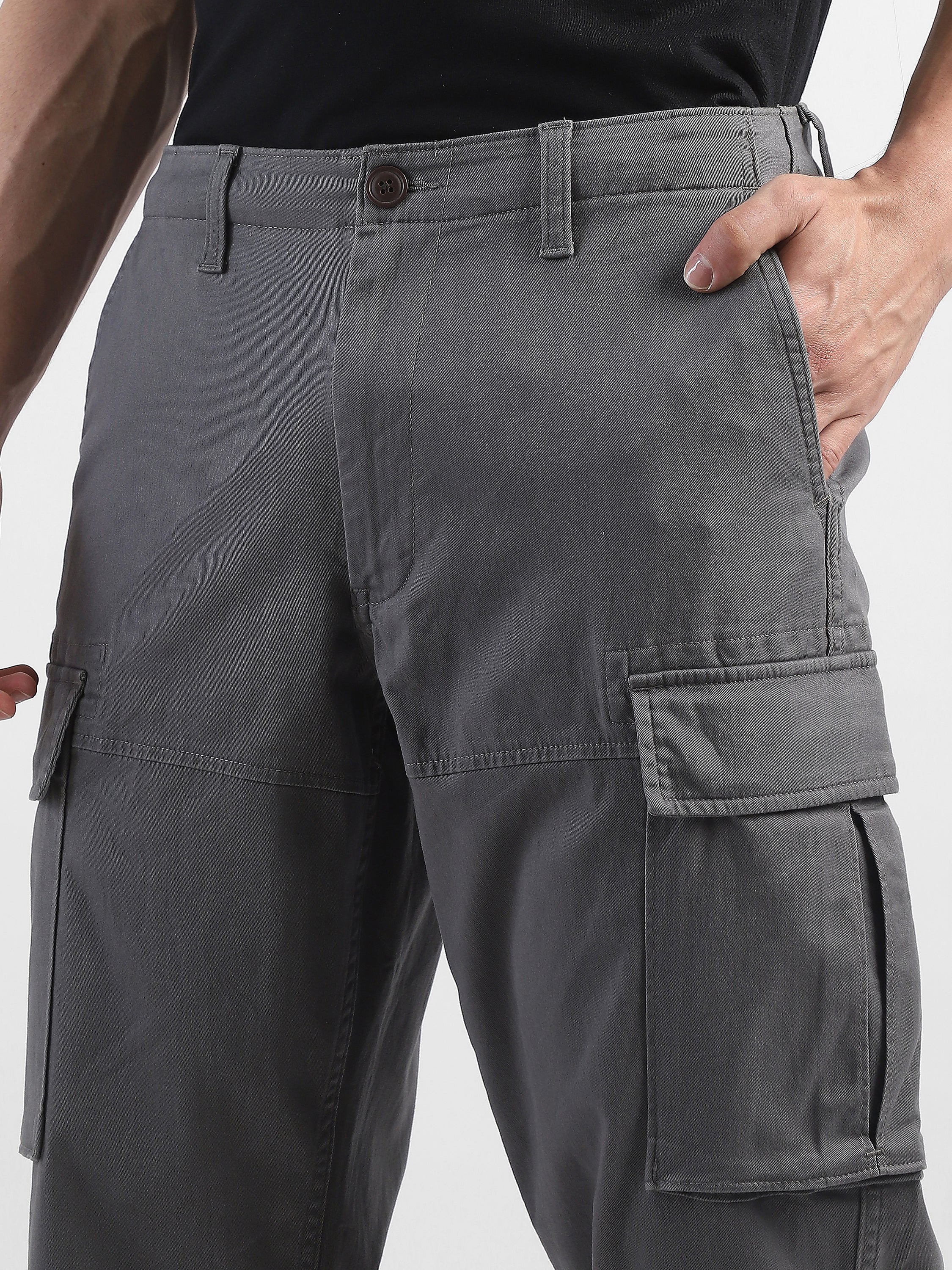 Men Grey Cotton Mid Rise Cargo Pants - Image 6