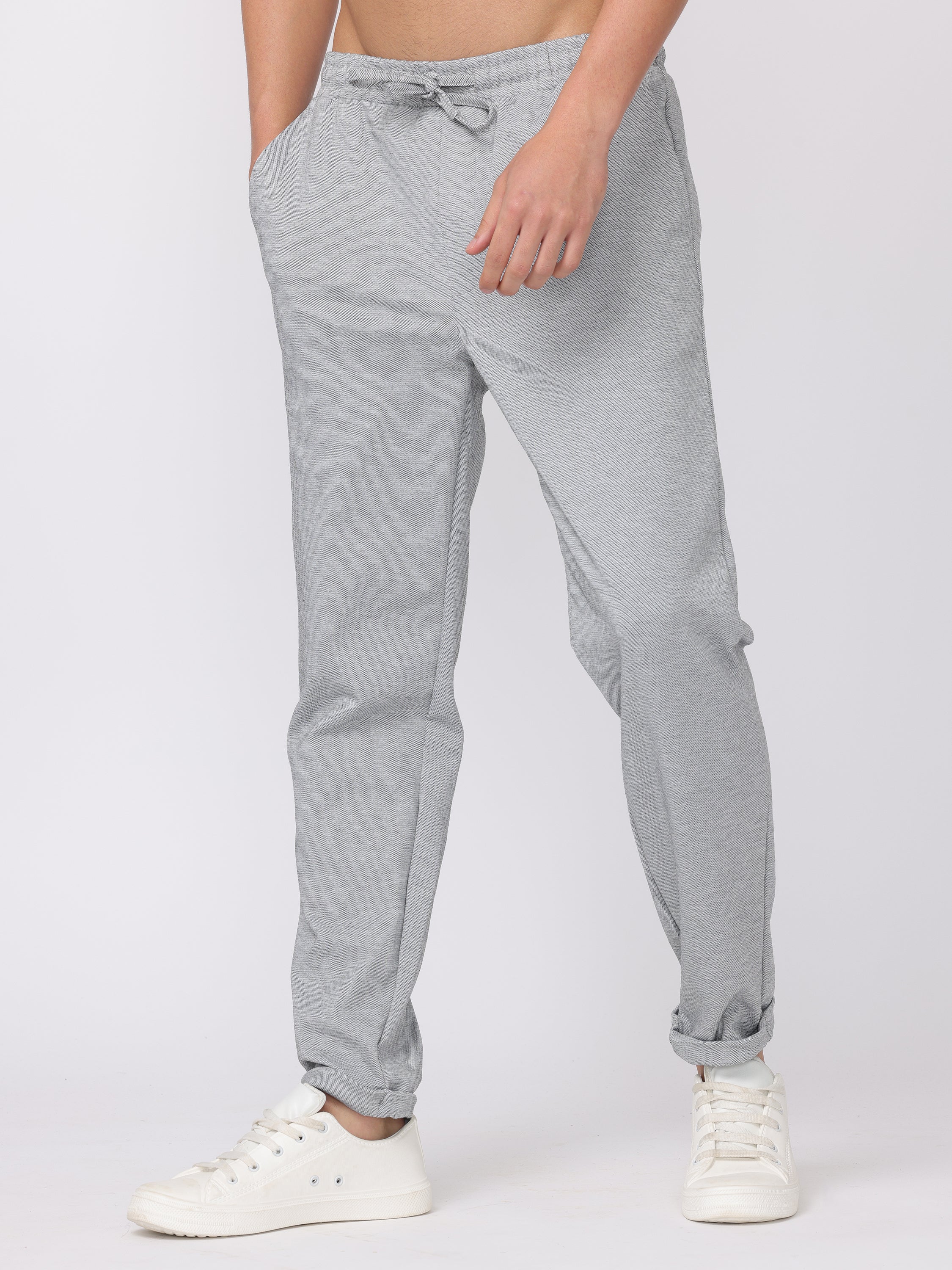 Men Grey Textured Comfort Fit Joggers - Image 3