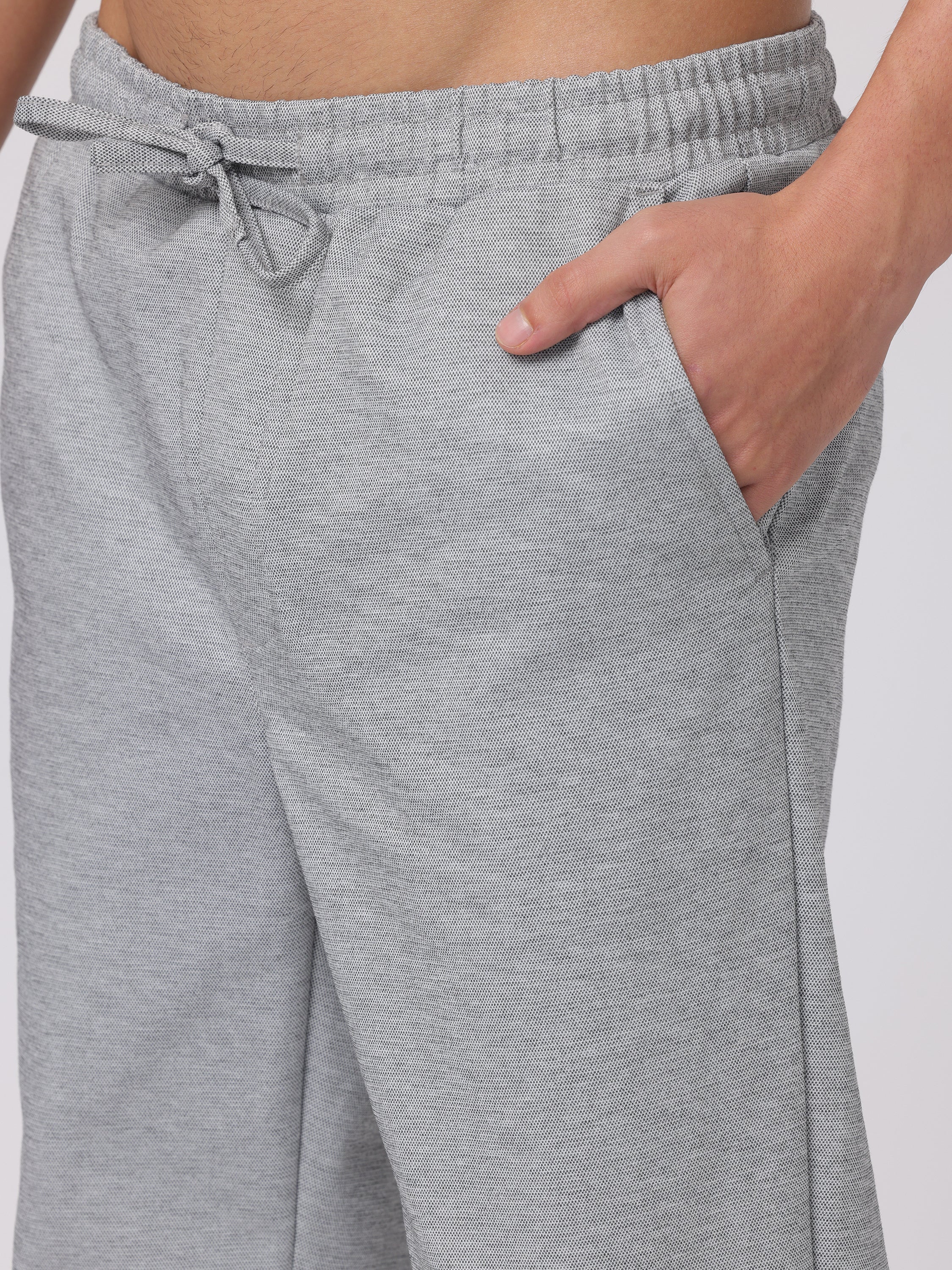 Men Grey Textured Comfort Fit Joggers - Image 6