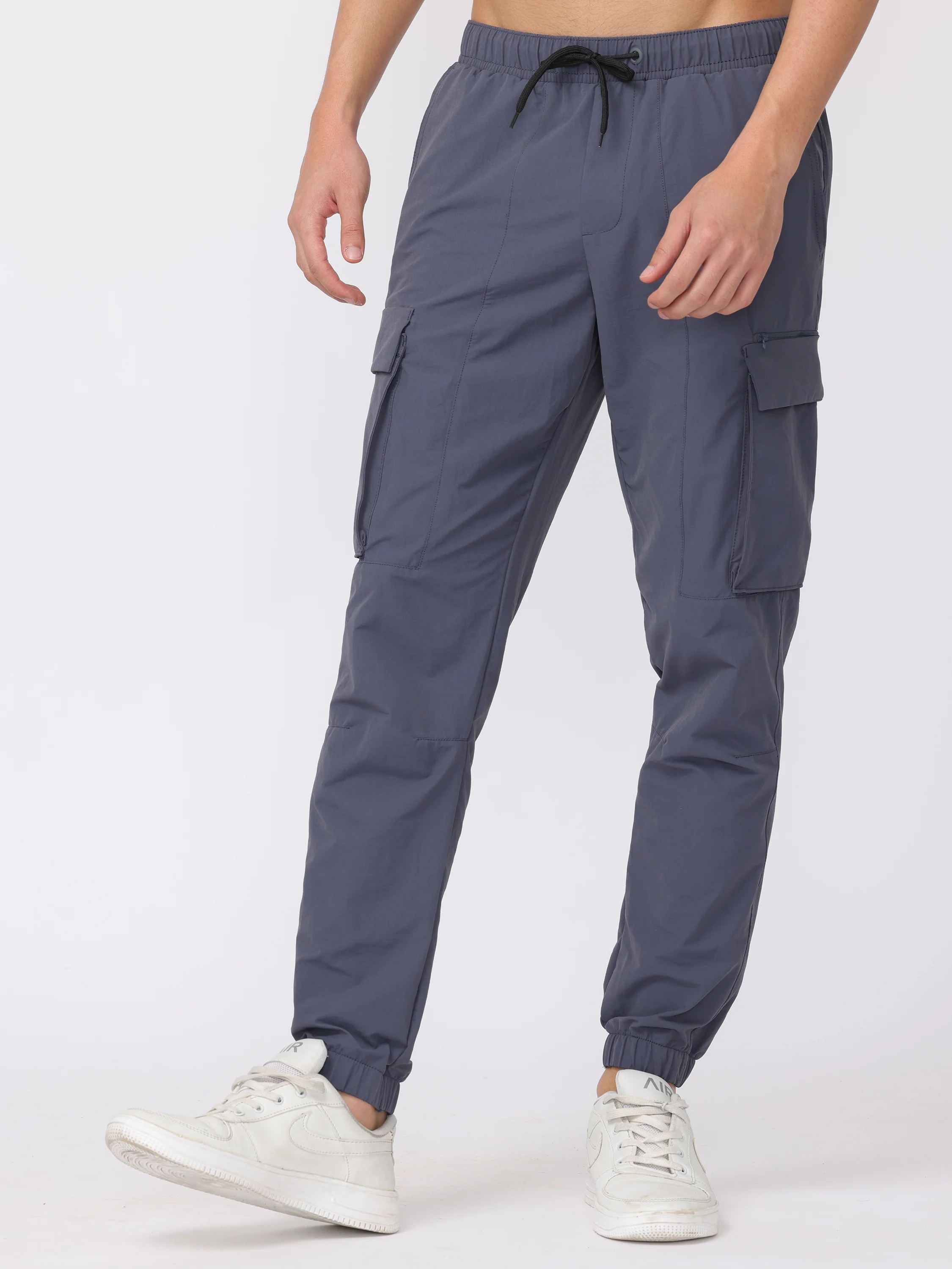 Men Grey Comfort Fit Parachute Joggers - Image 3