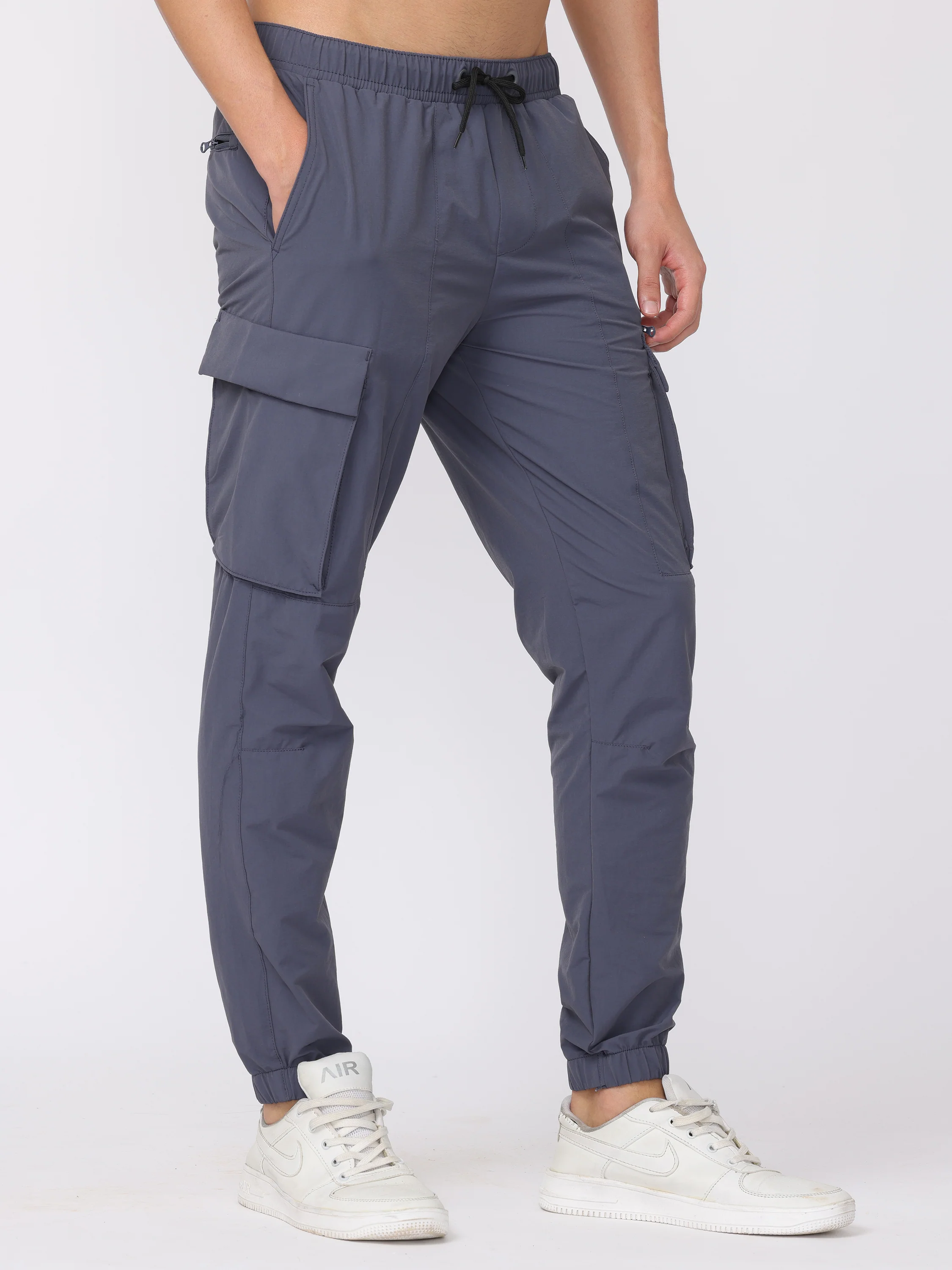 Men Grey Comfort Fit Parachute Joggers - Image 5