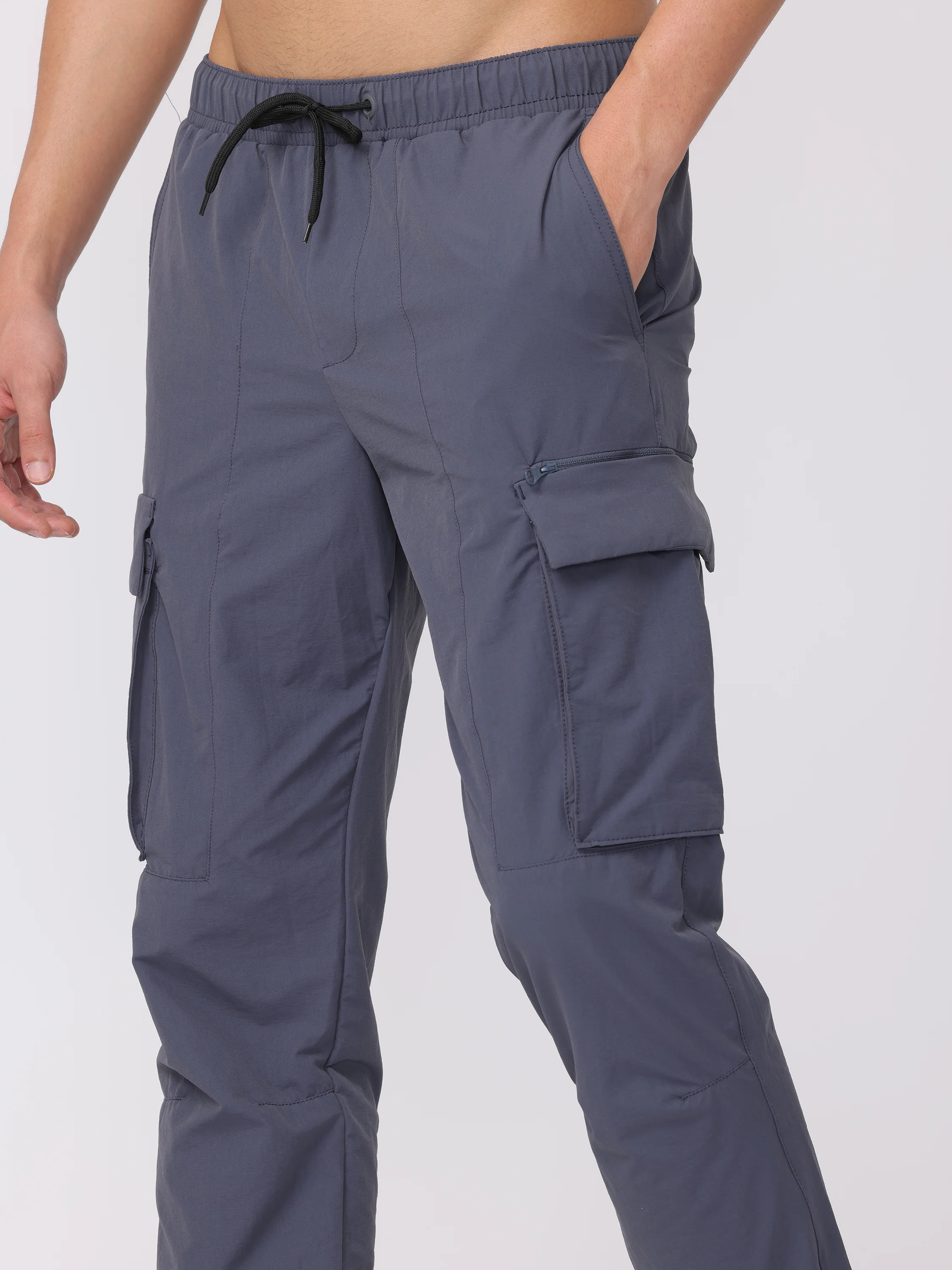 Men Grey Comfort Fit Parachute Joggers - Image 6