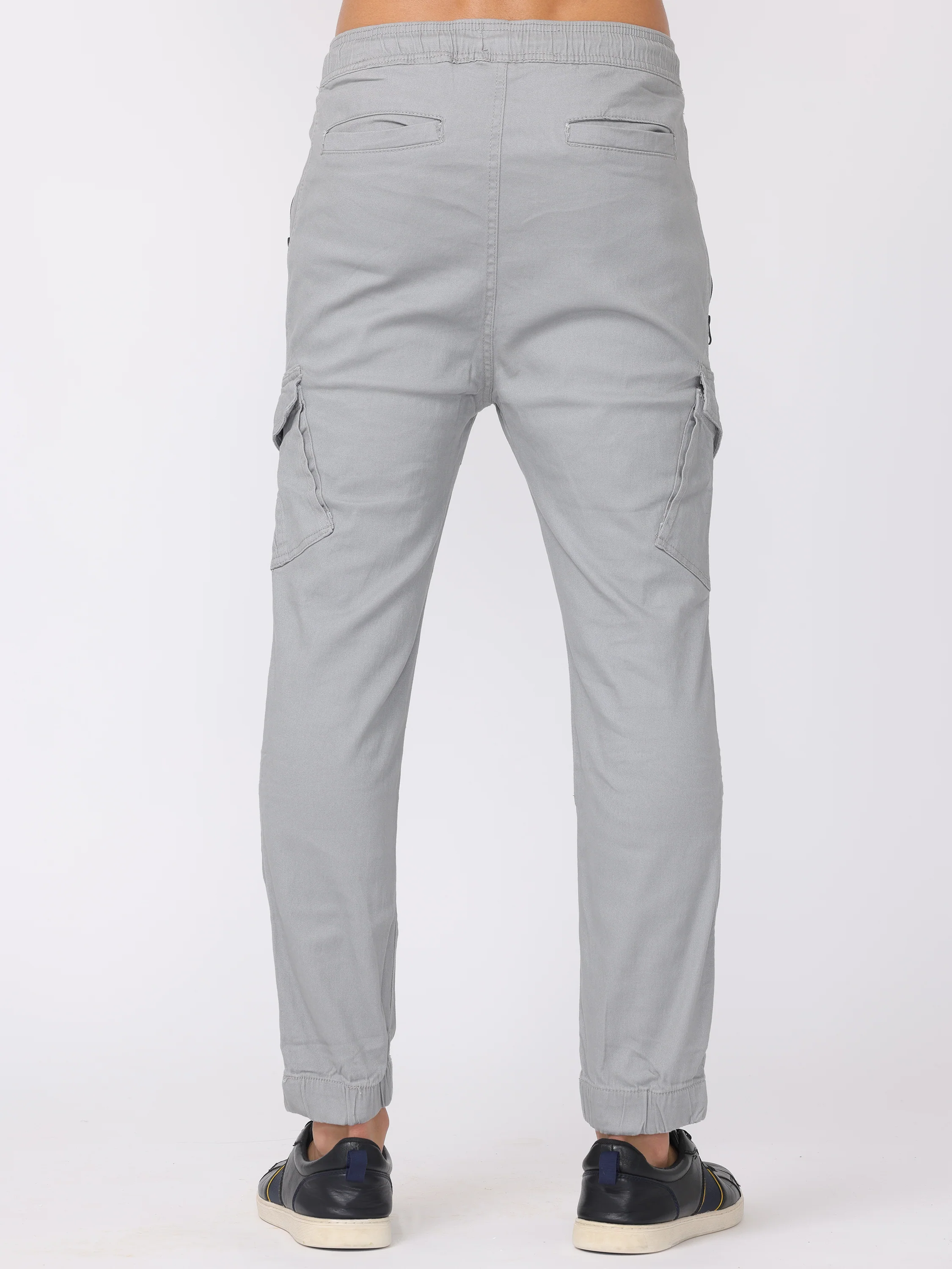 Men Grey Zip Pockets Comfort Fit Joggers - Image 5