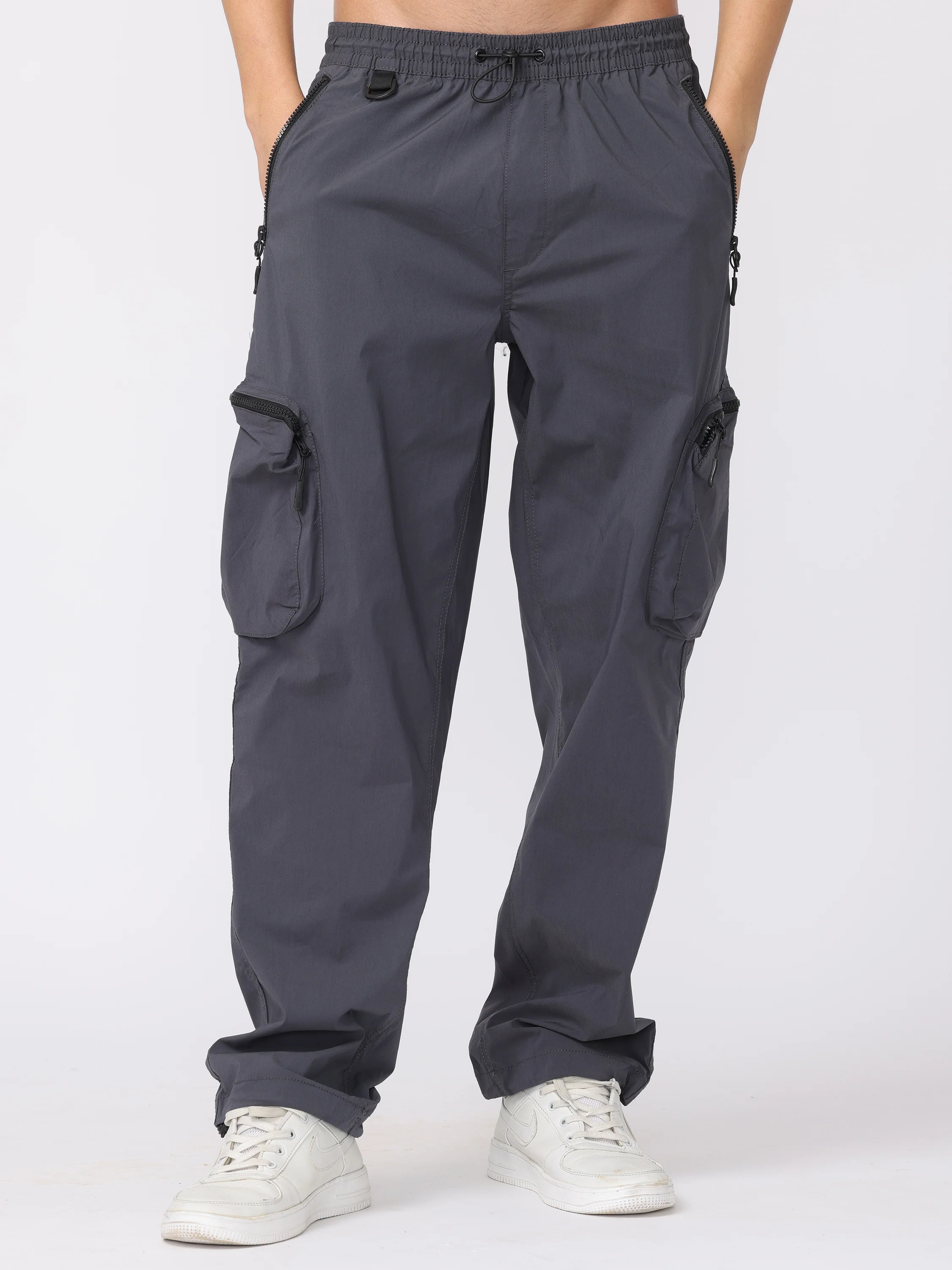 Men Grey Comfort Fit Parachute Joggers - Image 3
