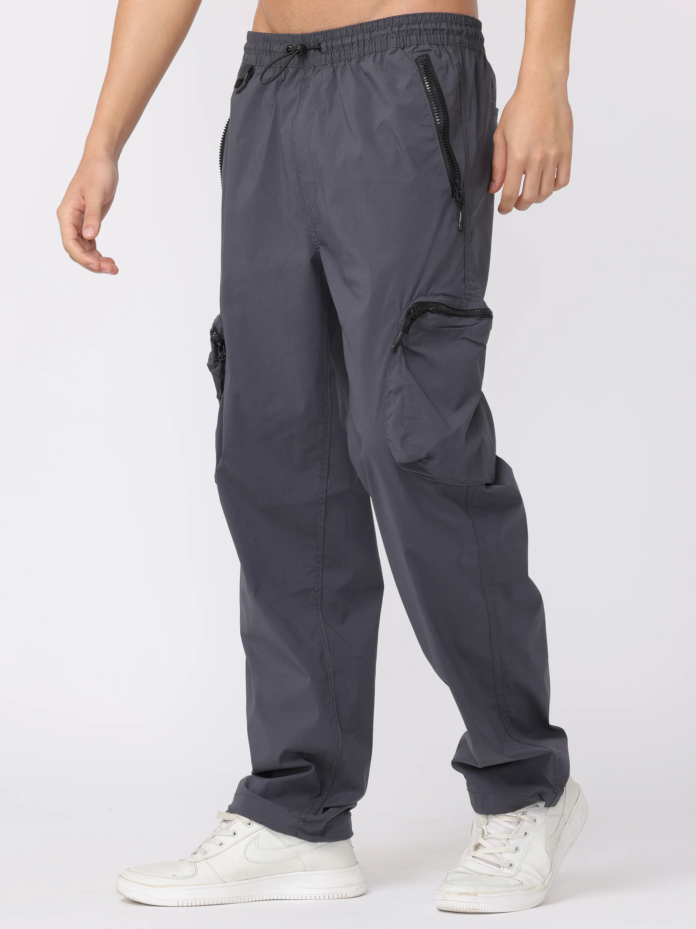 Men Grey Comfort Fit Parachute Joggers - Image 4