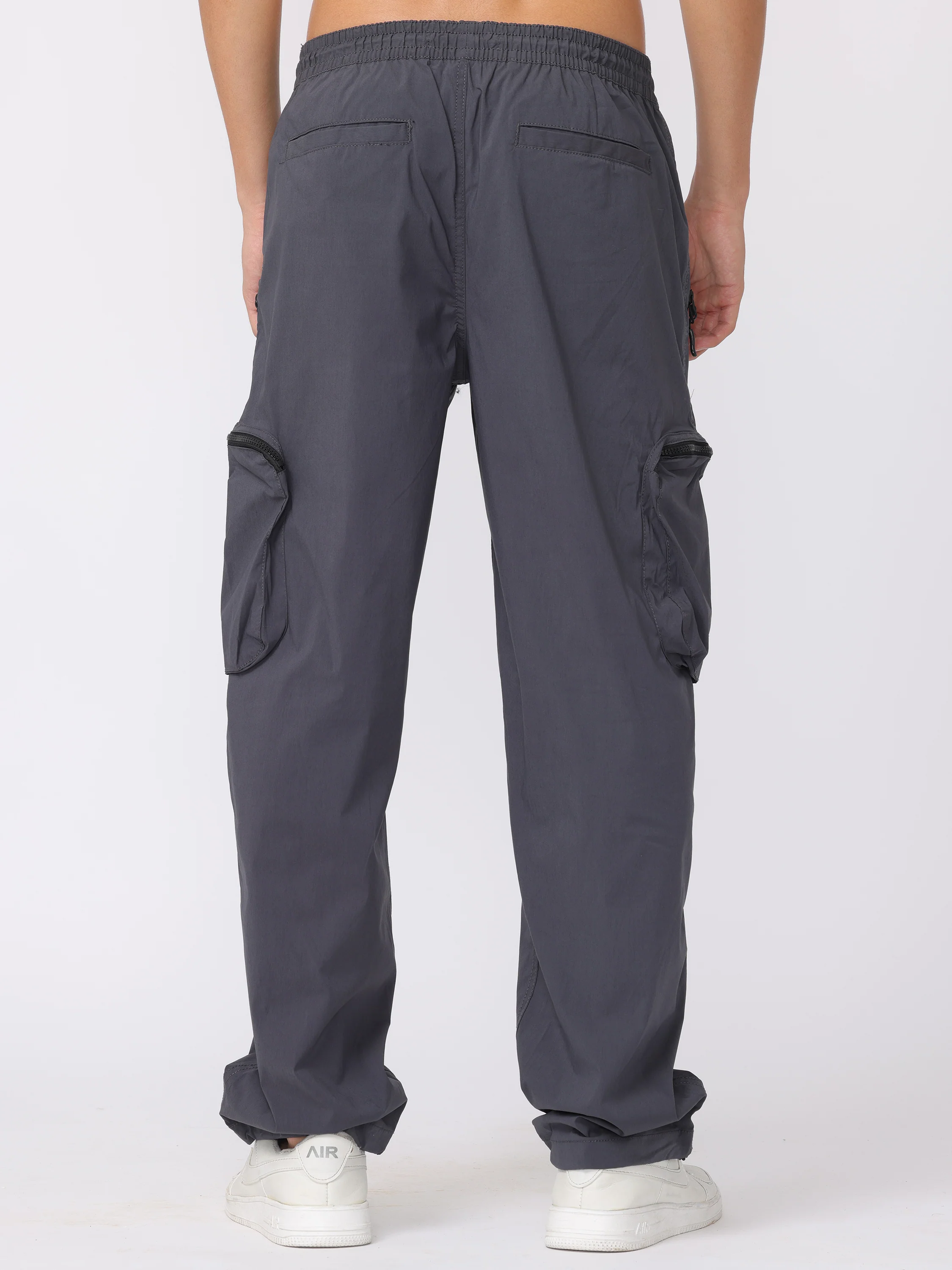 Men Grey Comfort Fit Parachute Joggers - Image 5
