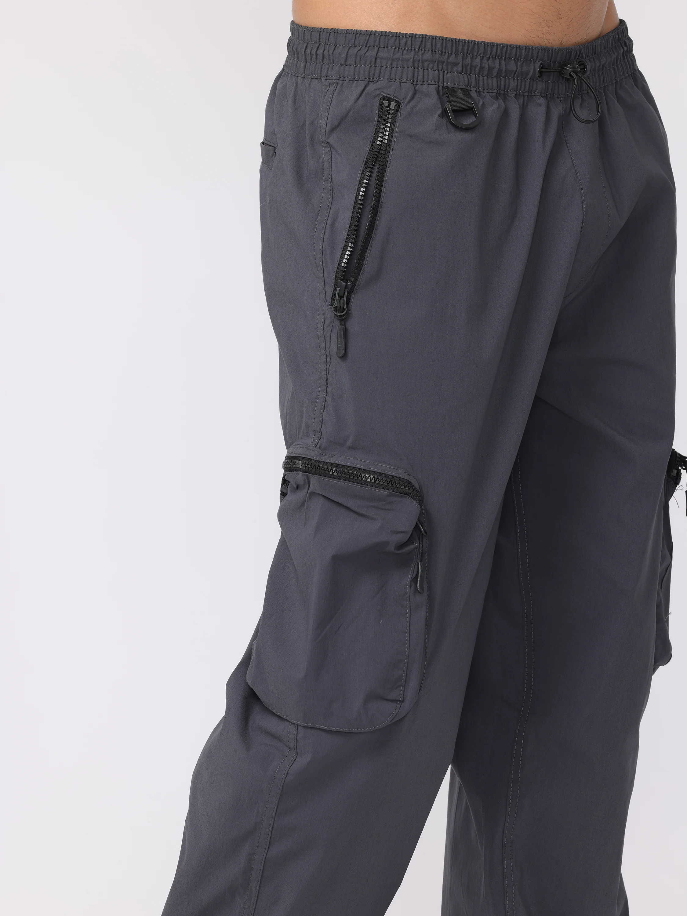 Men Grey Comfort Fit Parachute Joggers - Image 6