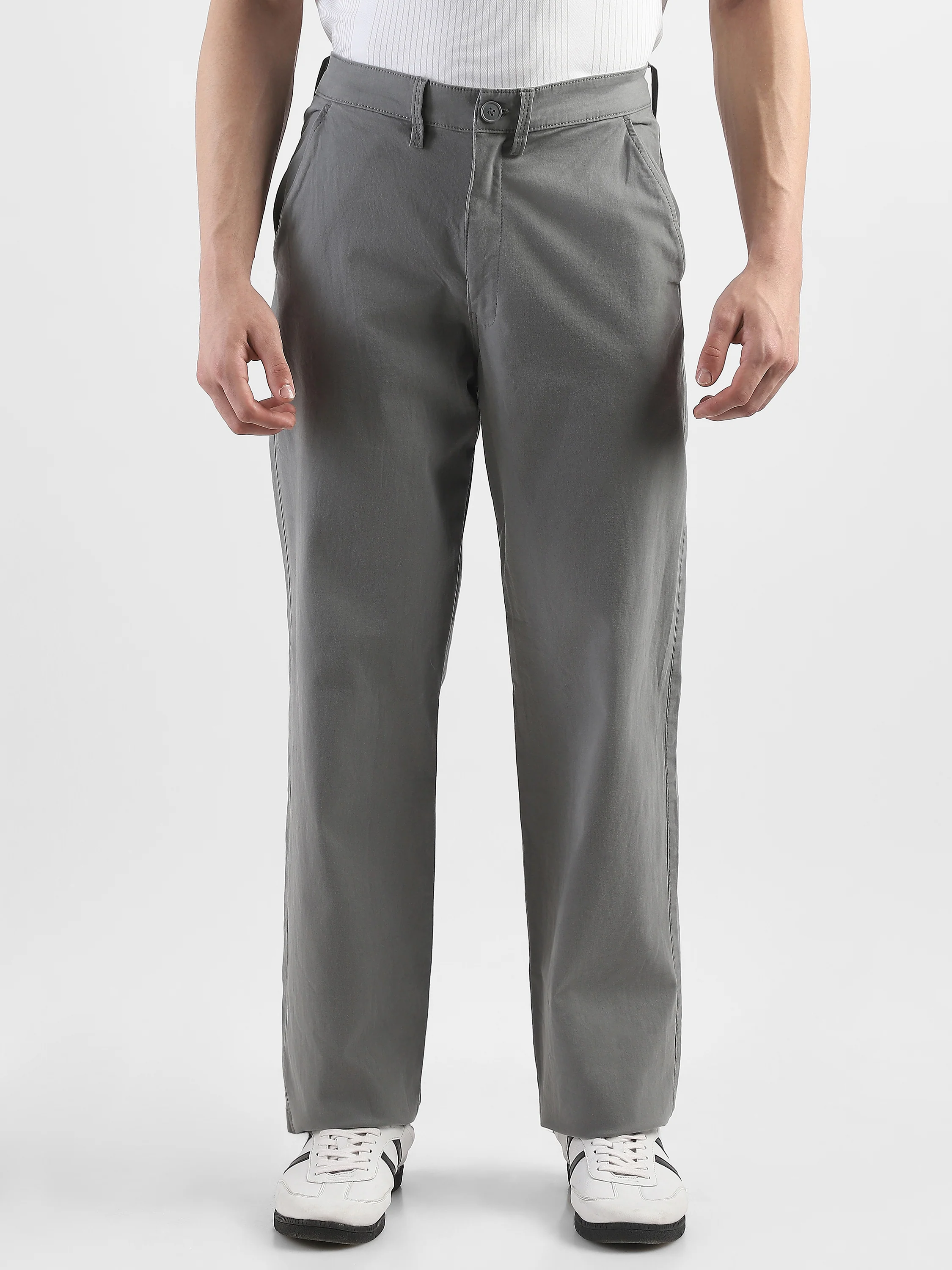 Men Grey Straight Fit Trousers