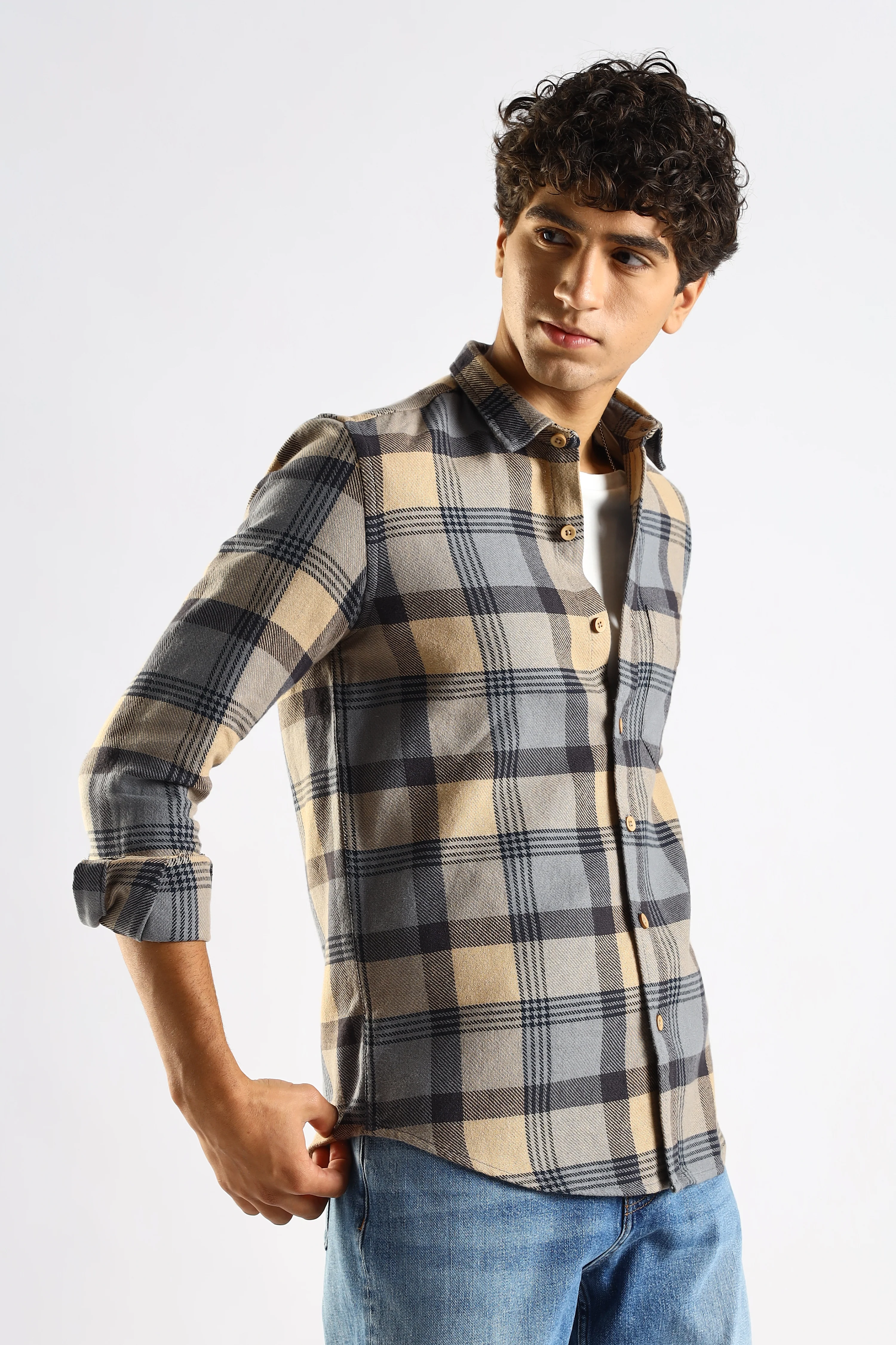 Men Grey Cotton Blend Checked Shirt - Image 10