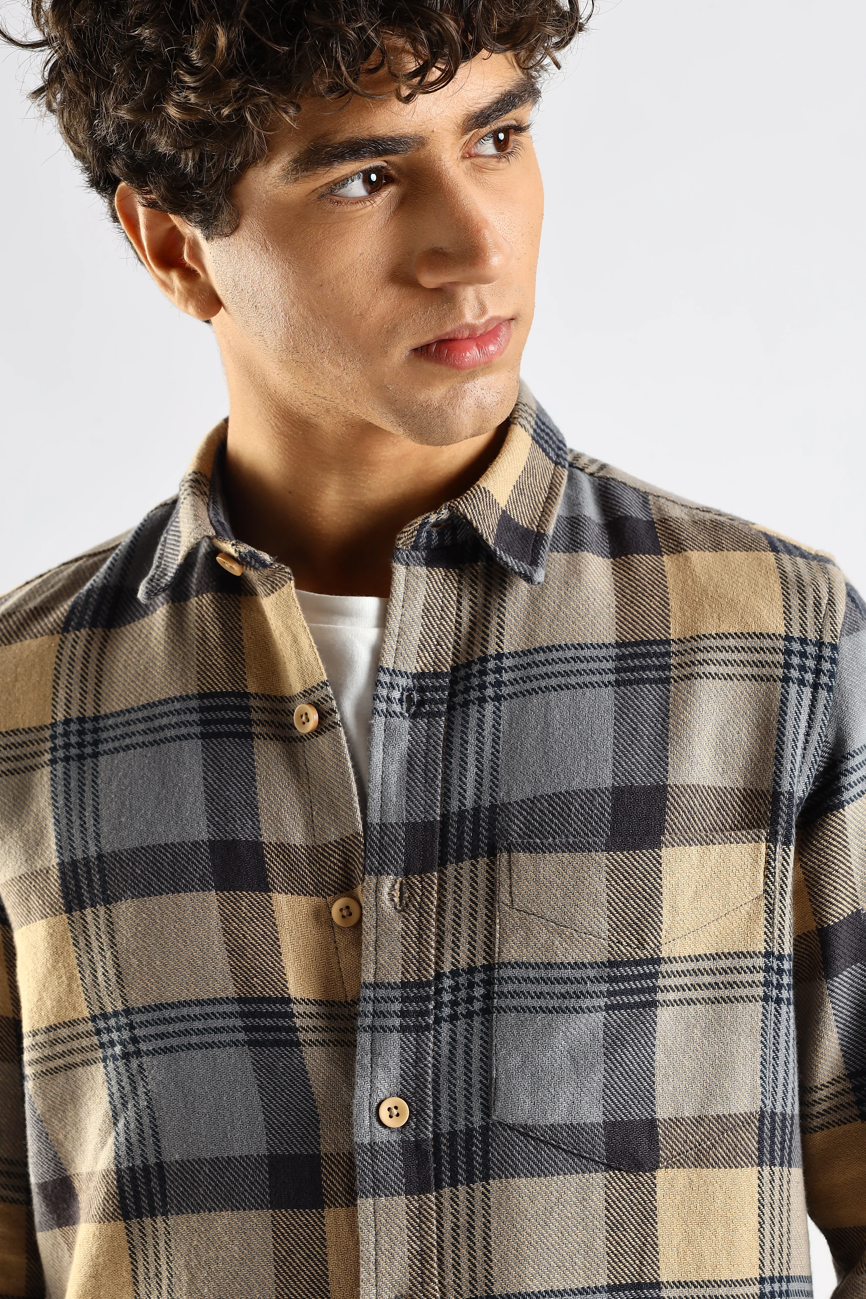 Men Grey Cotton Blend Checked Shirt - Image 11