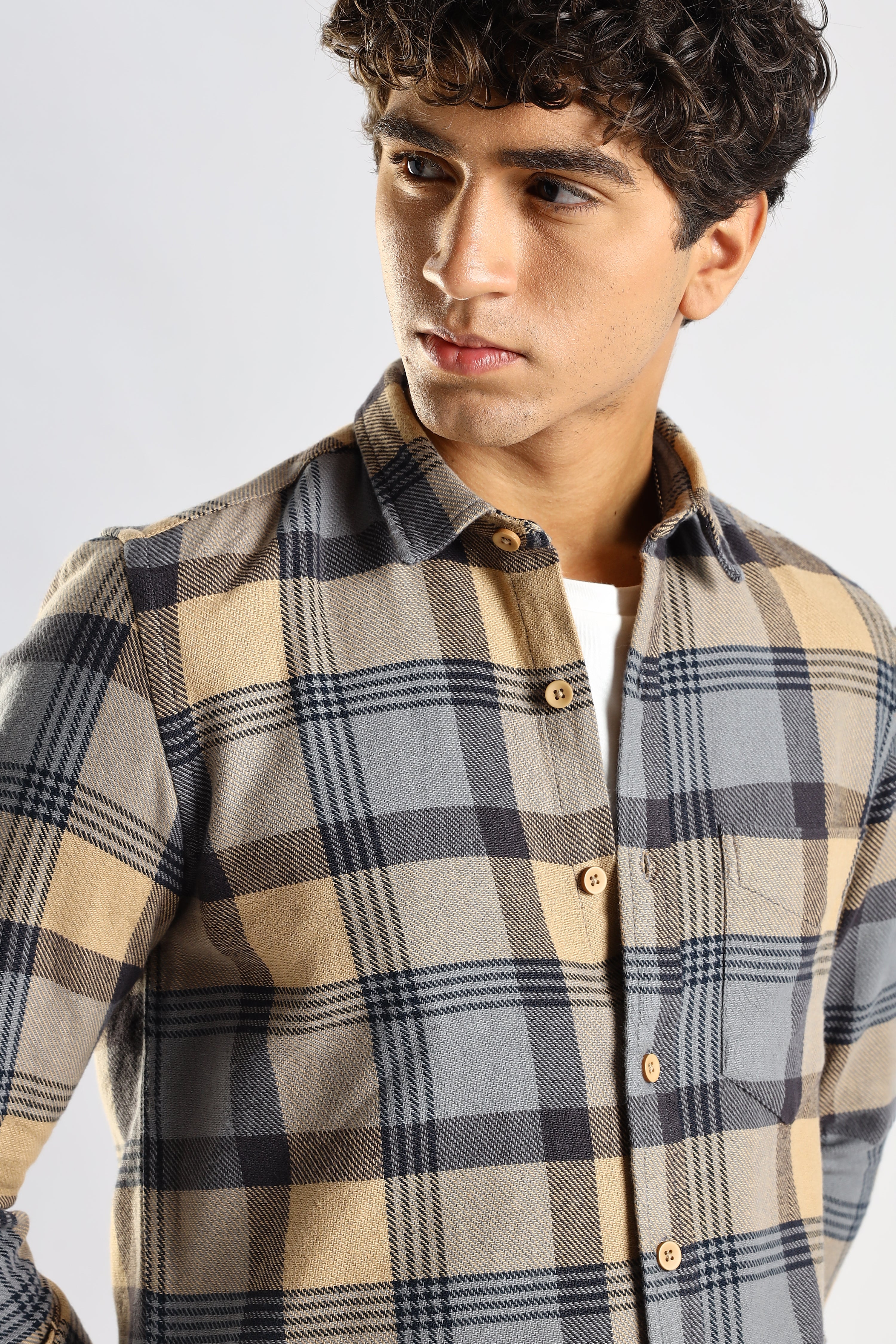 Men Grey Cotton Blend Checked Shirt - Image 12