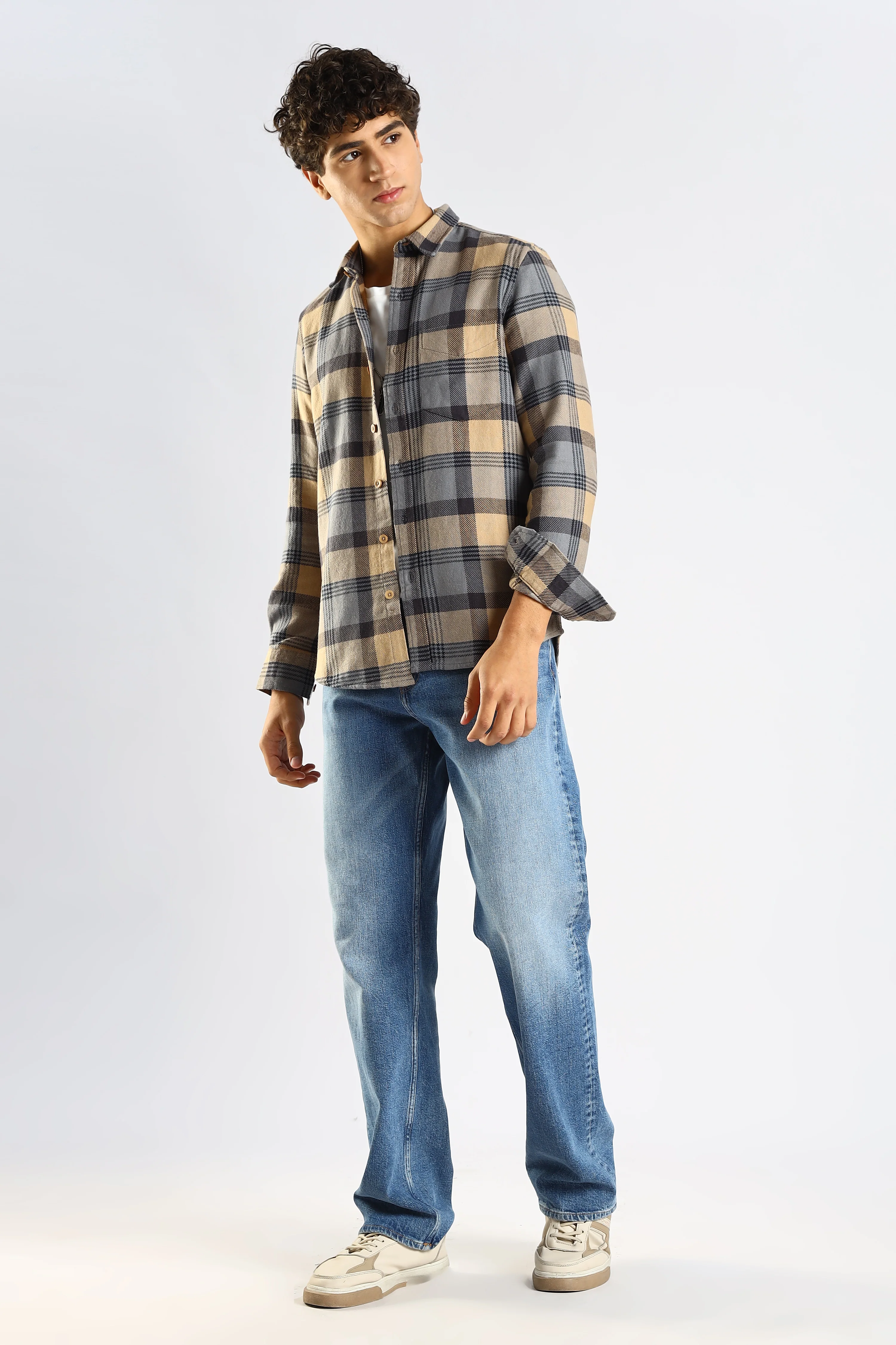 Men Grey Cotton Blend Checked Shirt - Image 2
