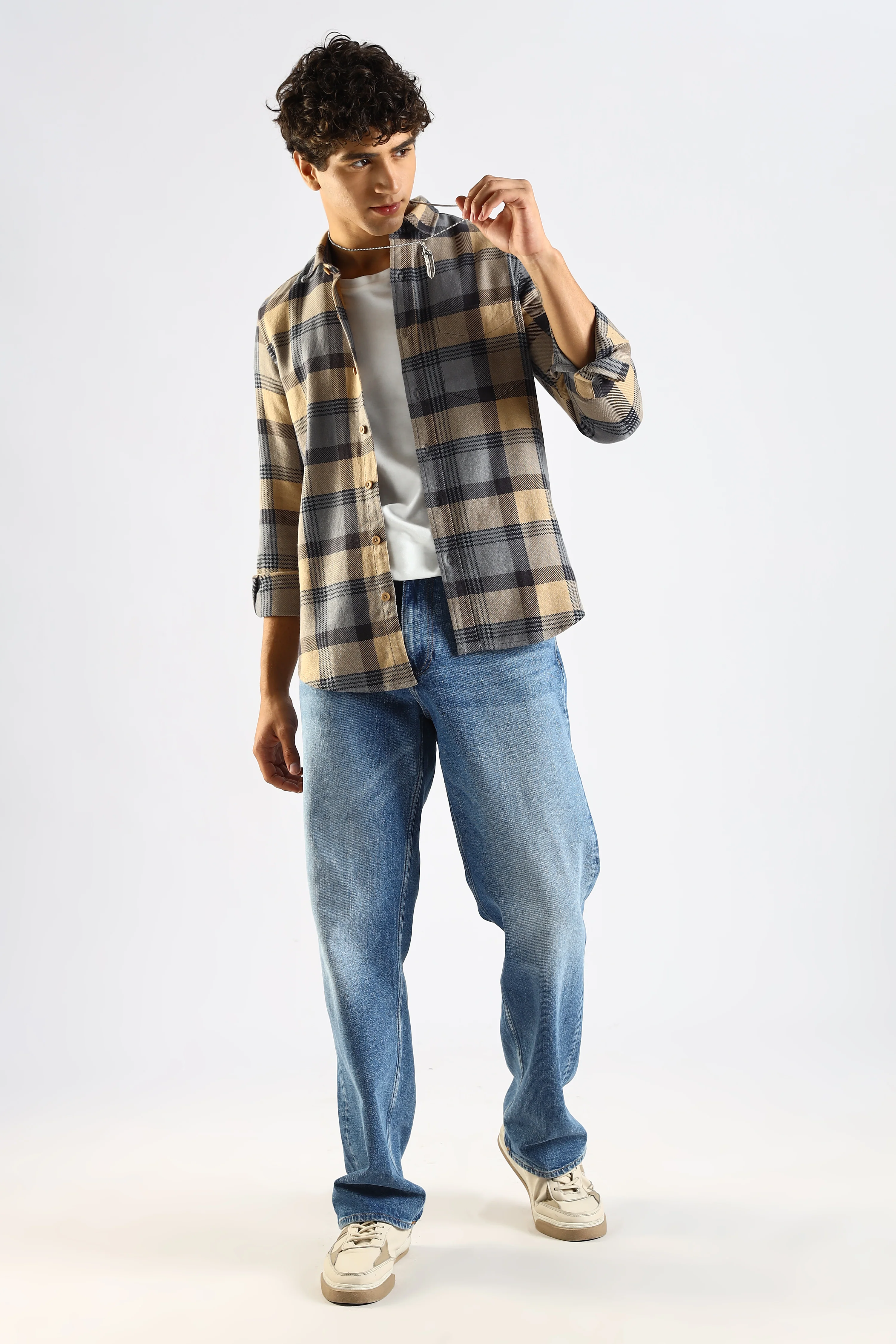 Men Grey Cotton Blend Checked Shirt - Image 4