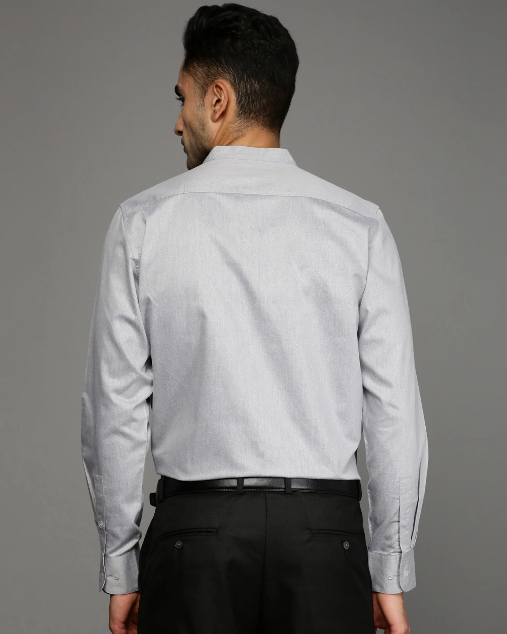 Men Grey Cotton Blend Slim Shirt - Image 4