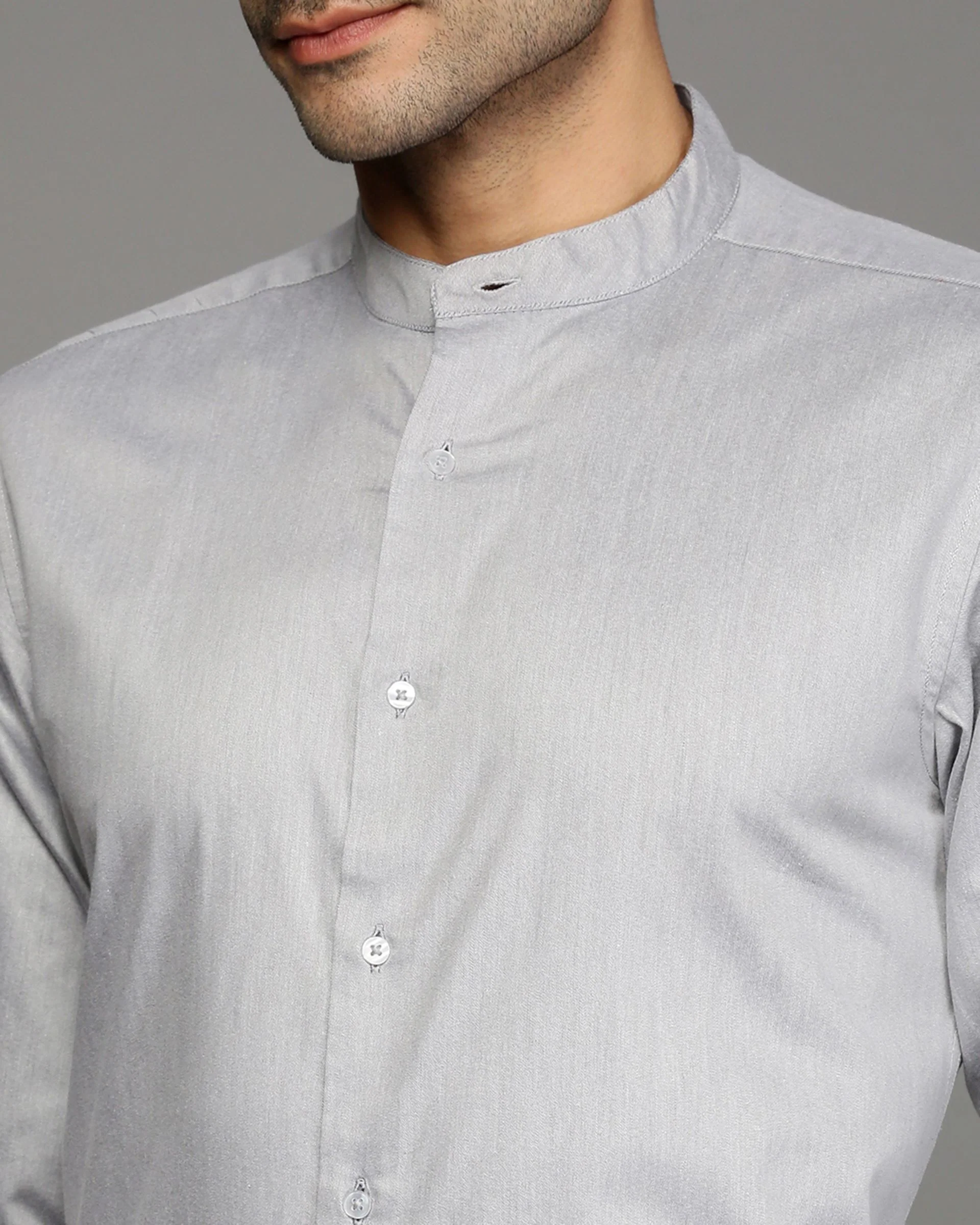 Men Grey Cotton Blend Slim Shirt - Image 6