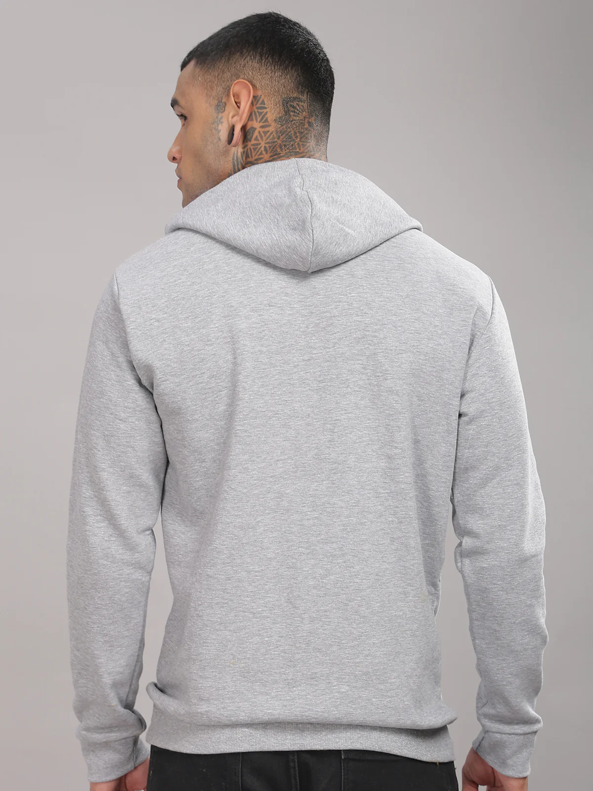 Men Grey Cotton Fleece Printed Hoodie - Image 2