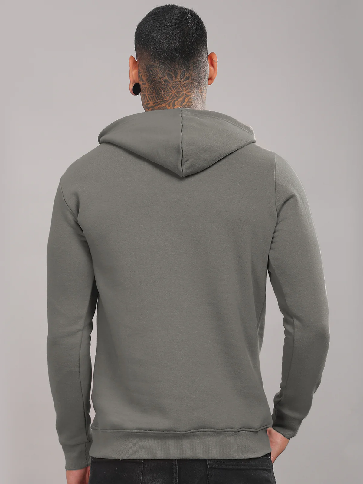 Men Grey Cotton Fleece Printed Hoodie - Image 2
