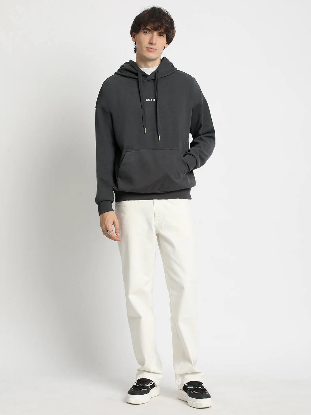 Men  Grey Cotton Hoodie - Image 5