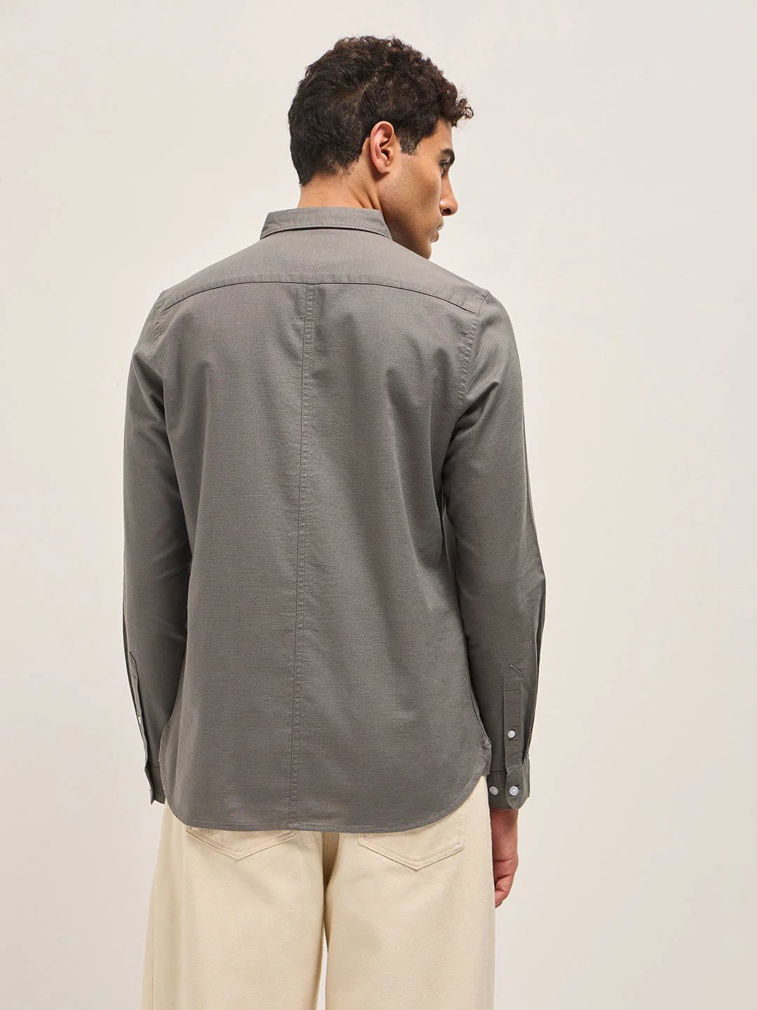 Men Grey Cotton Linen Slim Fit Solid Casual Shirt - Image 2