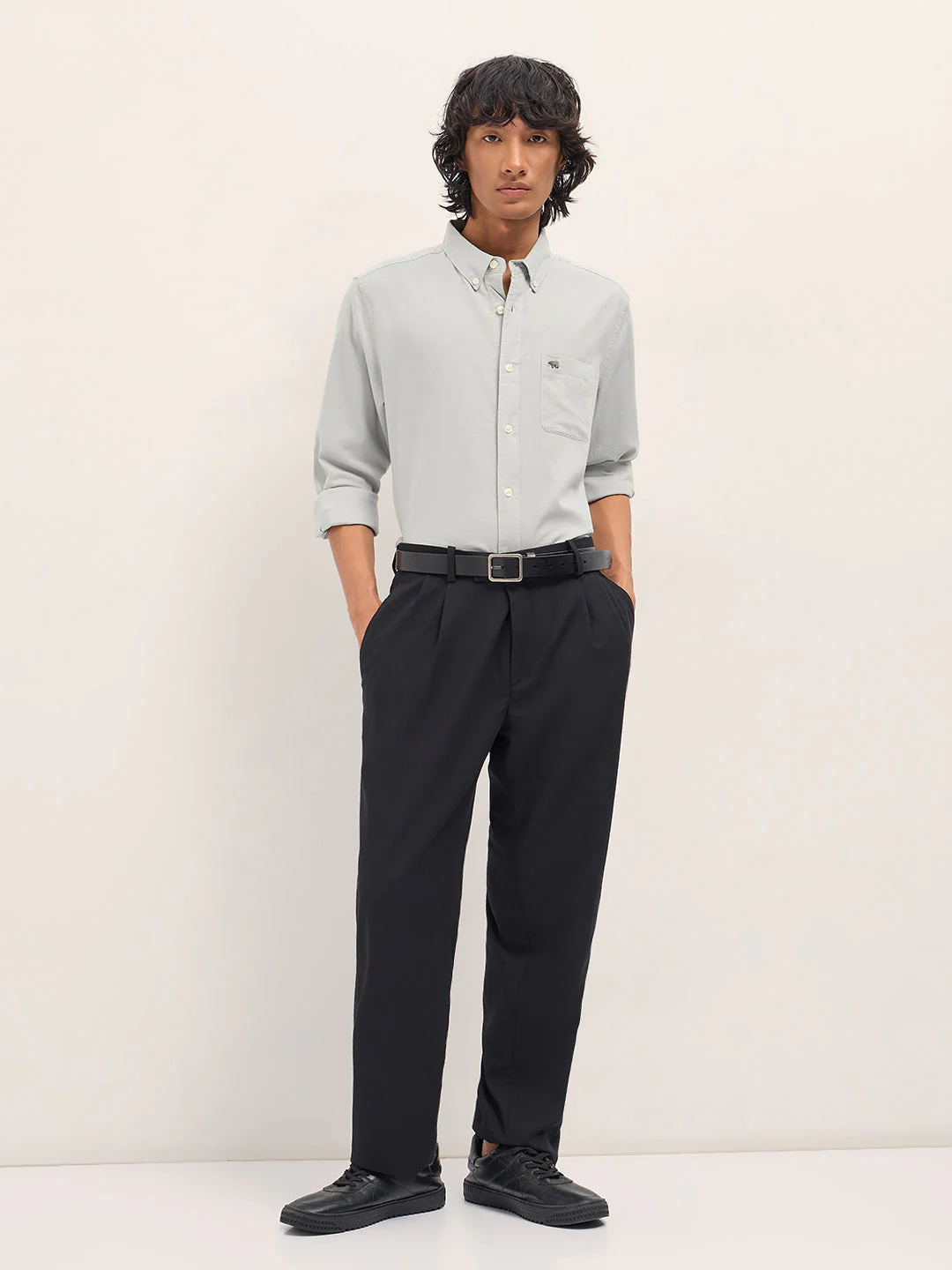 Men Grey Cotton Linen Solid Slim Fit Casual Shirt - Image 4