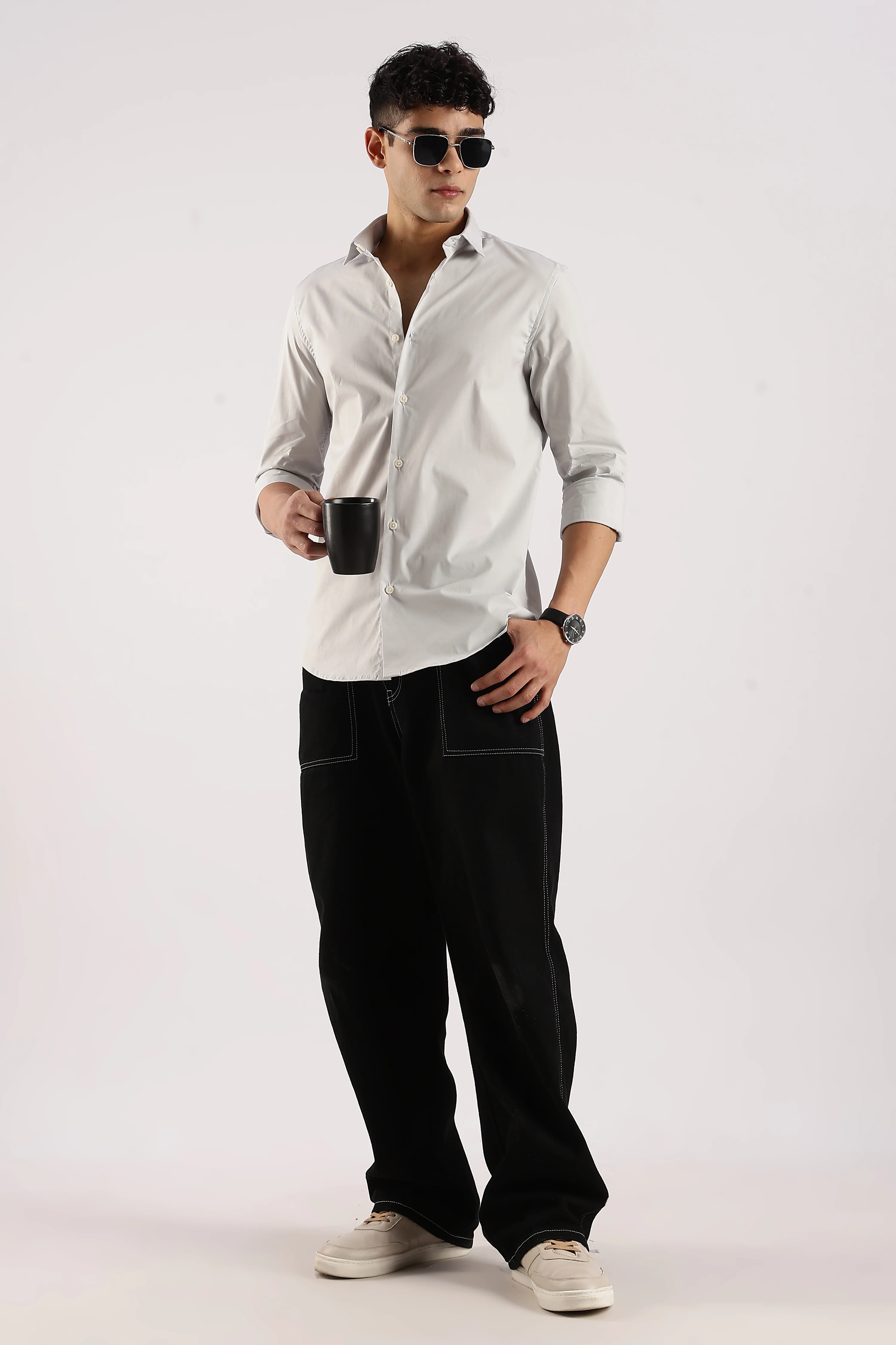 Men Grey Cotton Lycra Shirt - Image 10