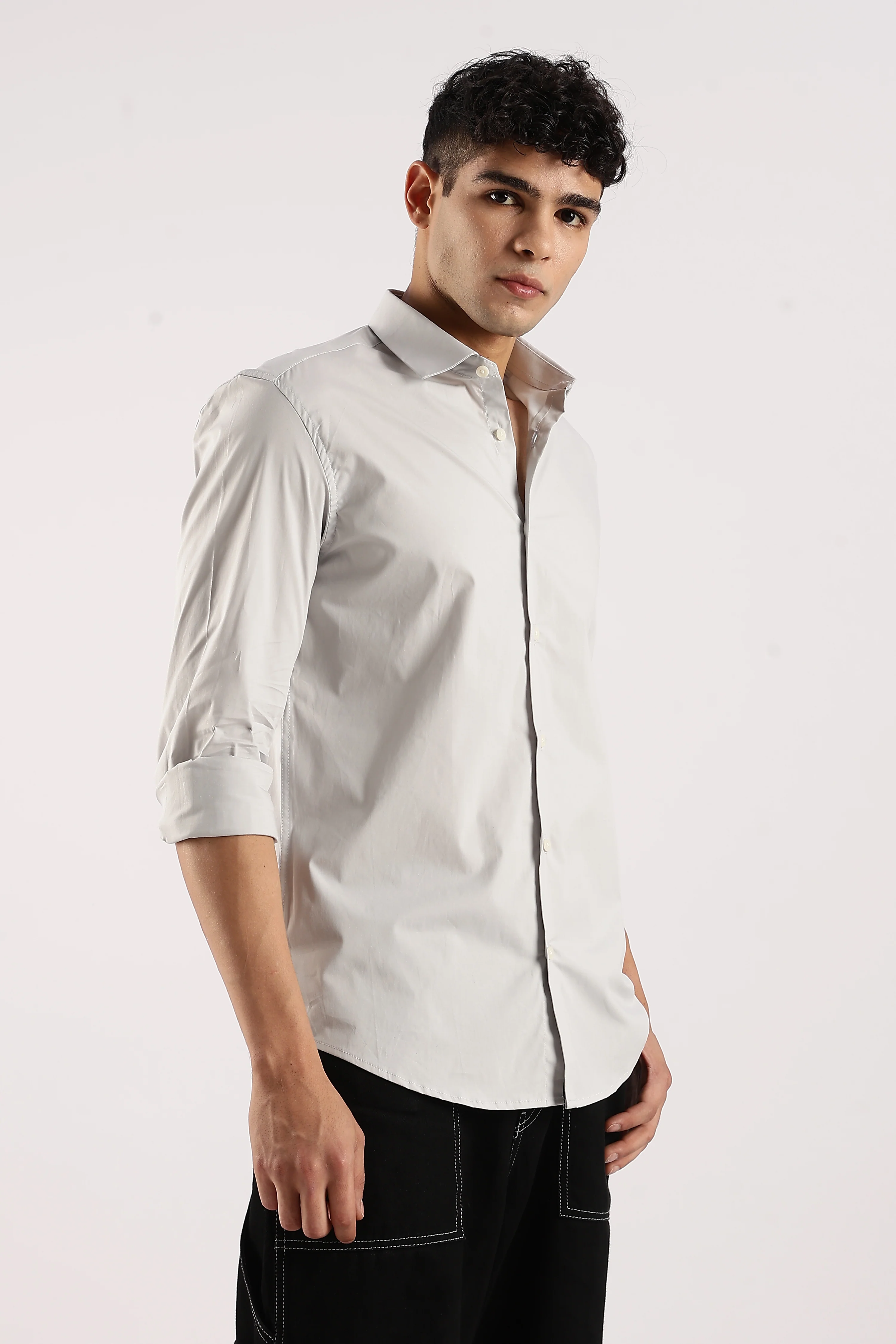 Men Grey Cotton Lycra Shirt - Image 2