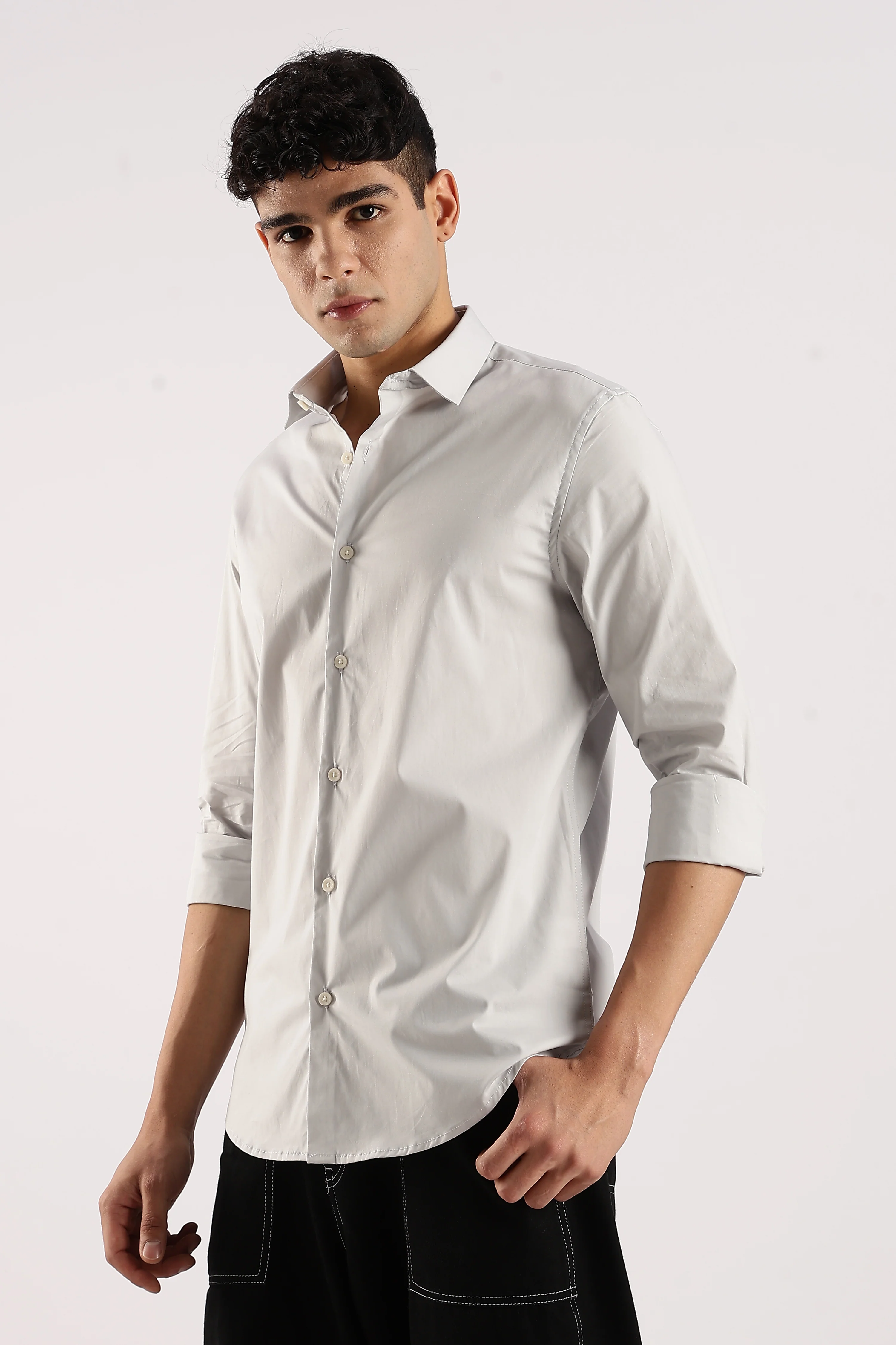 Men Grey Cotton Lycra Shirt - Image 4