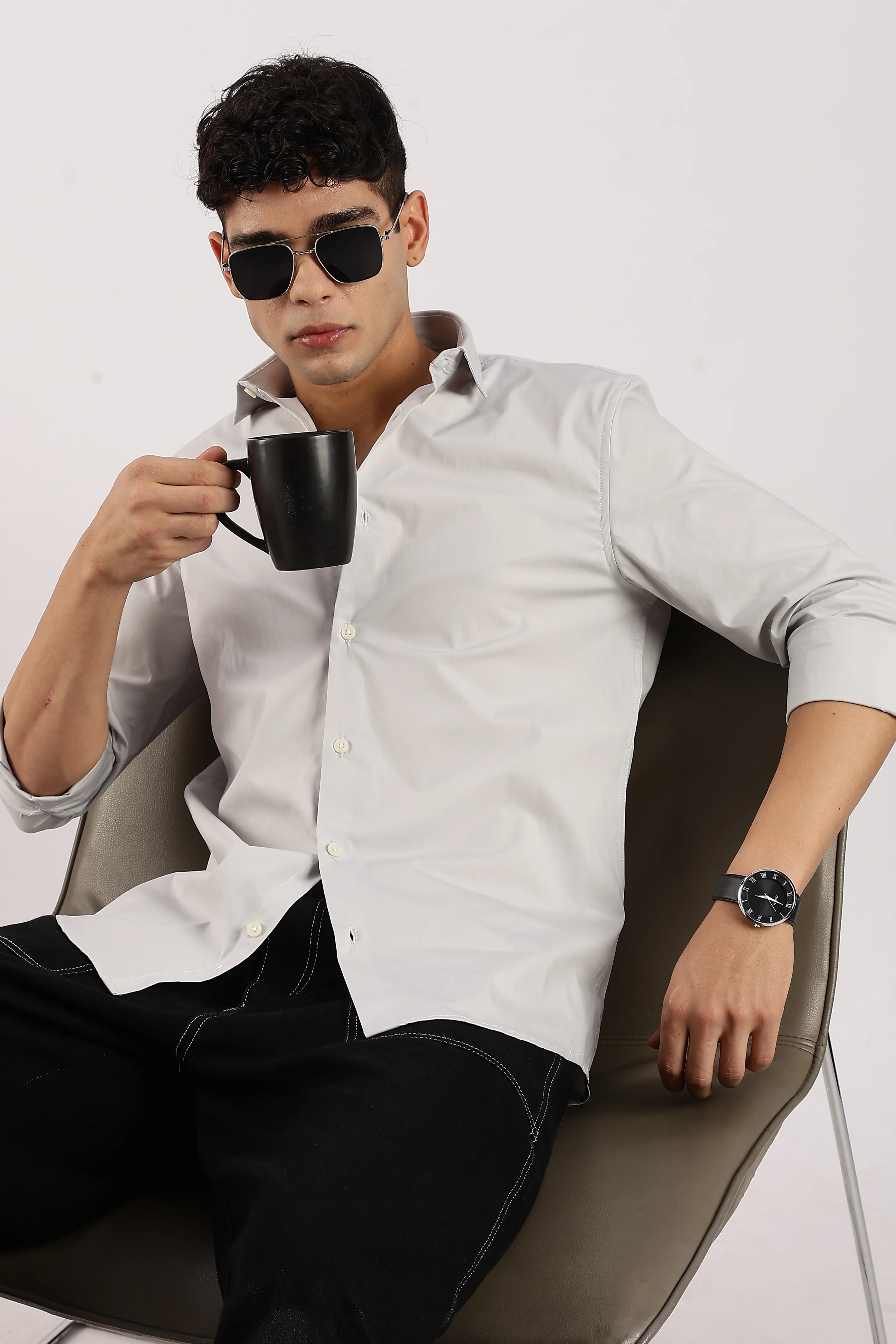 Men Grey Cotton Lycra Shirt - Image 7