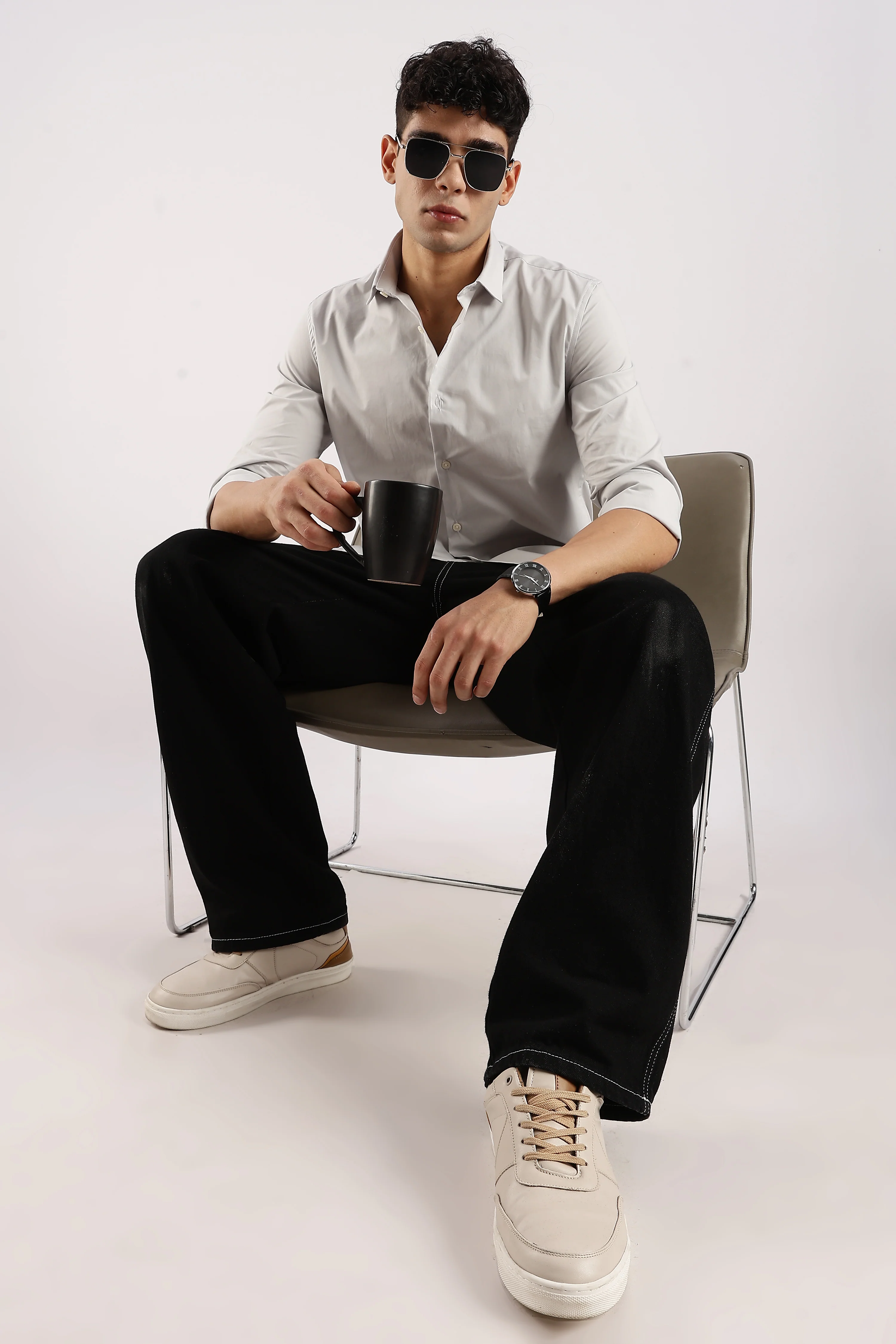 Men Grey Cotton Lycra Shirt - Image 8