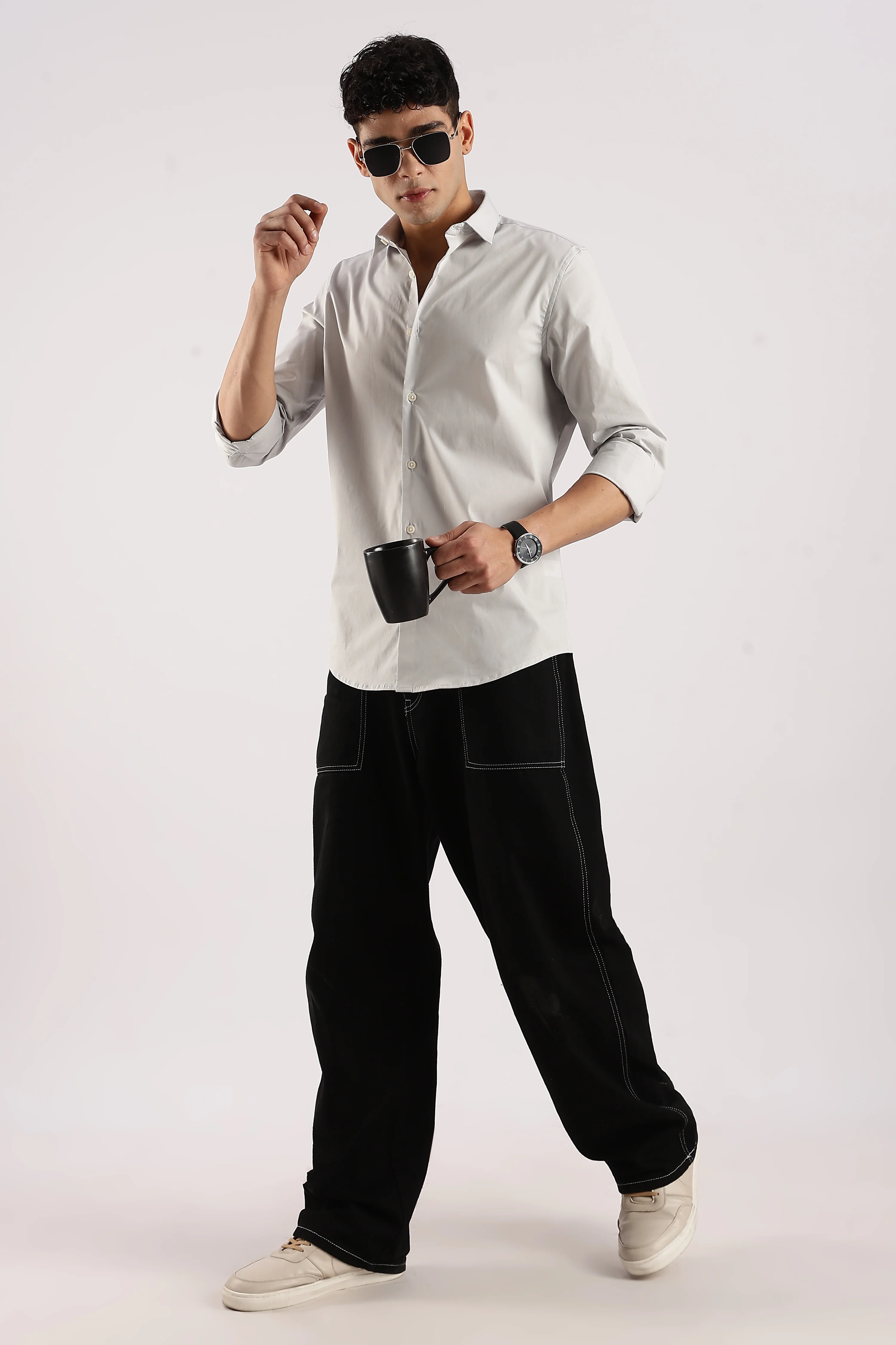 Men Grey Cotton Lycra Shirt - Image 9