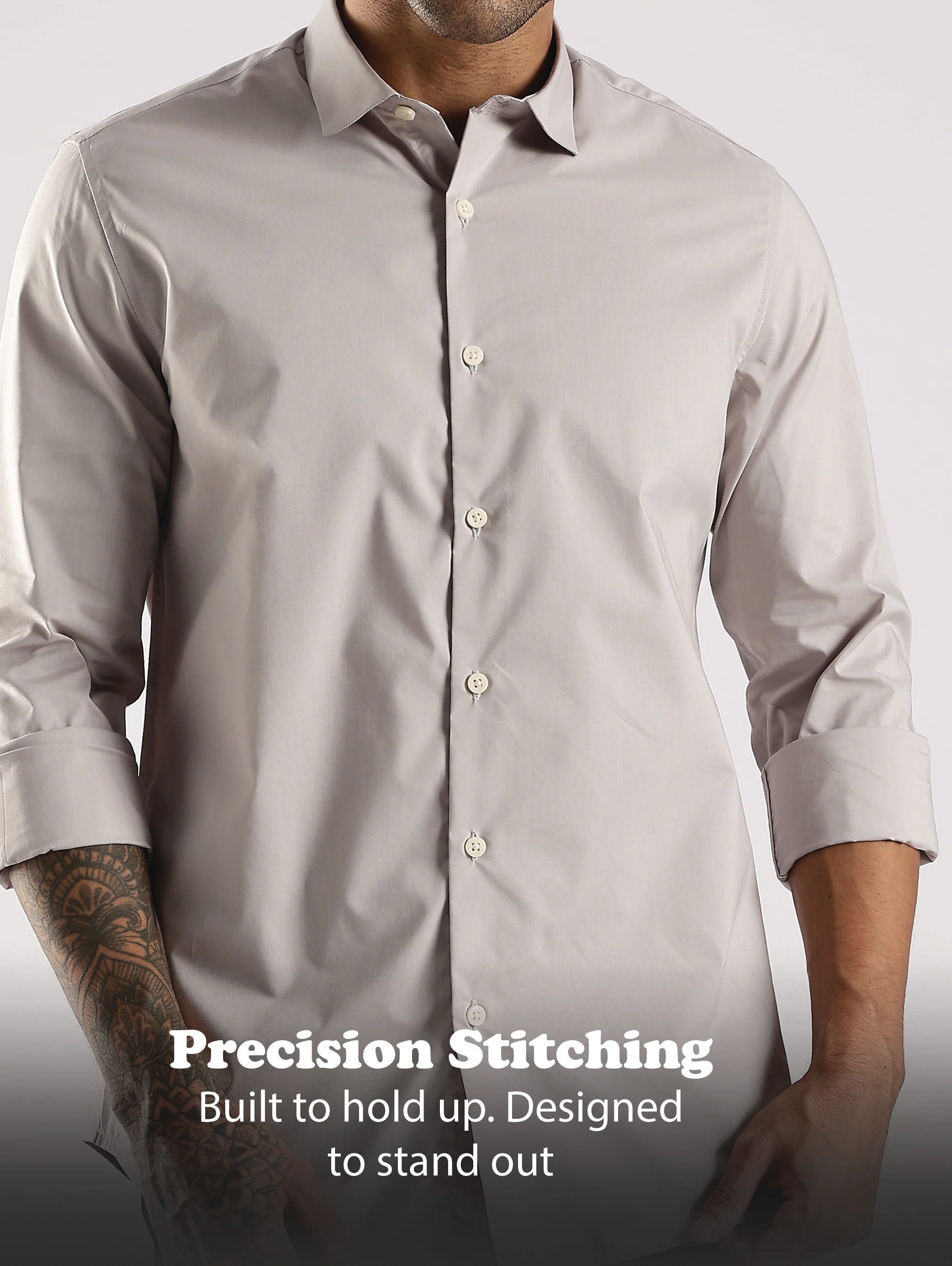 Men Grey Cotton Slim Fit Shirt - Image 10