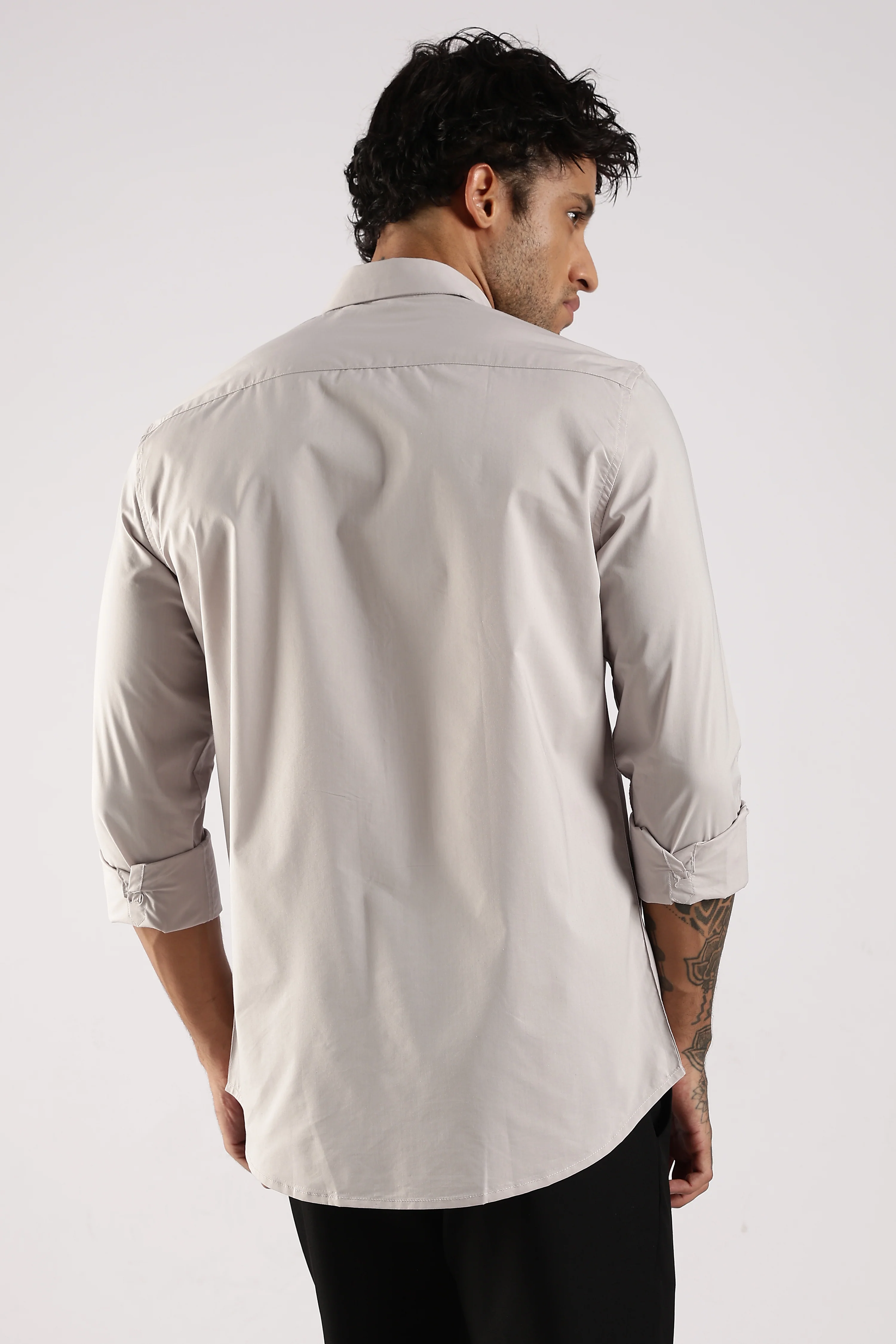 Men Grey Cotton Slim Fit Shirt - Image 2