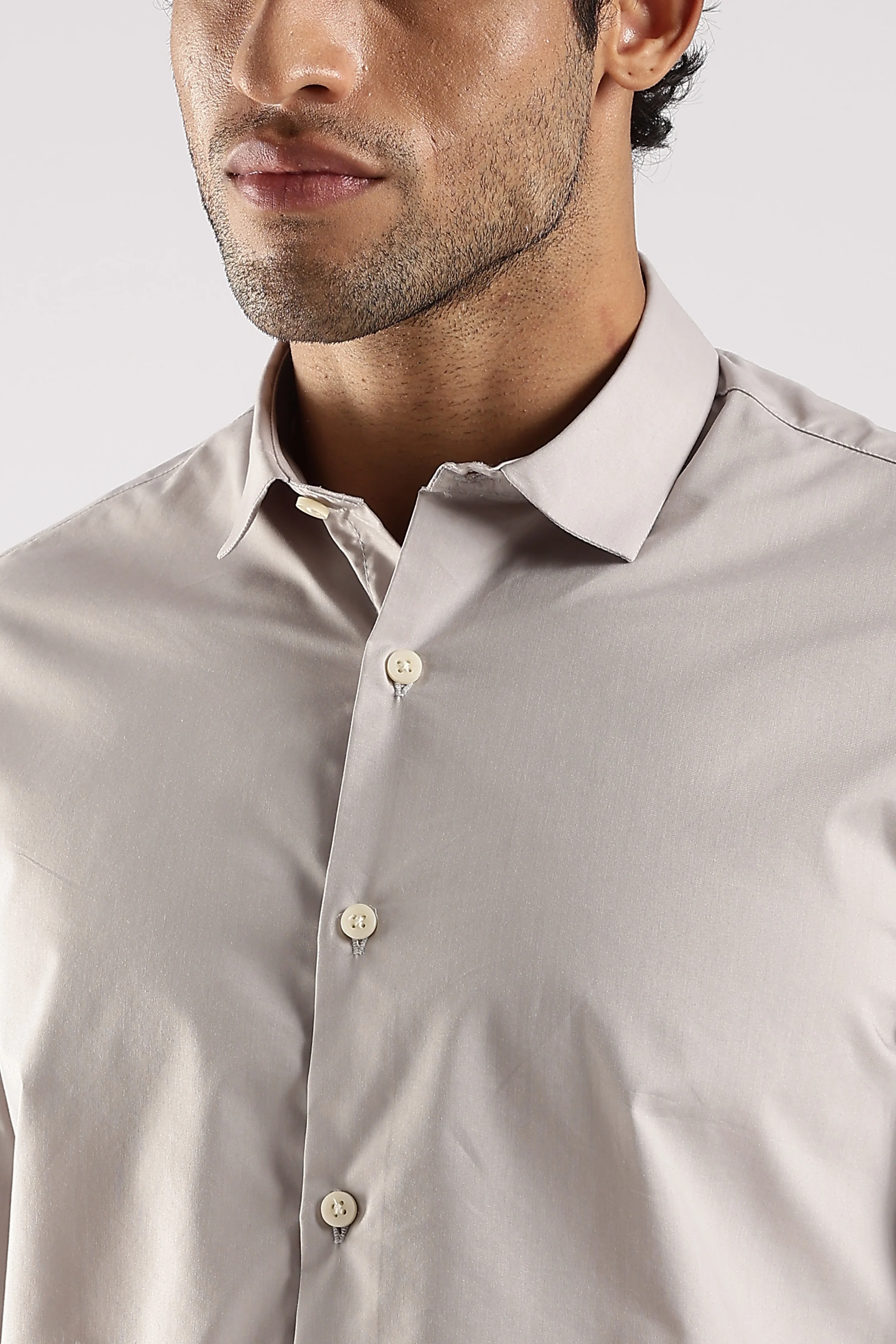 Men Grey Cotton Slim Fit Shirt - Image 5