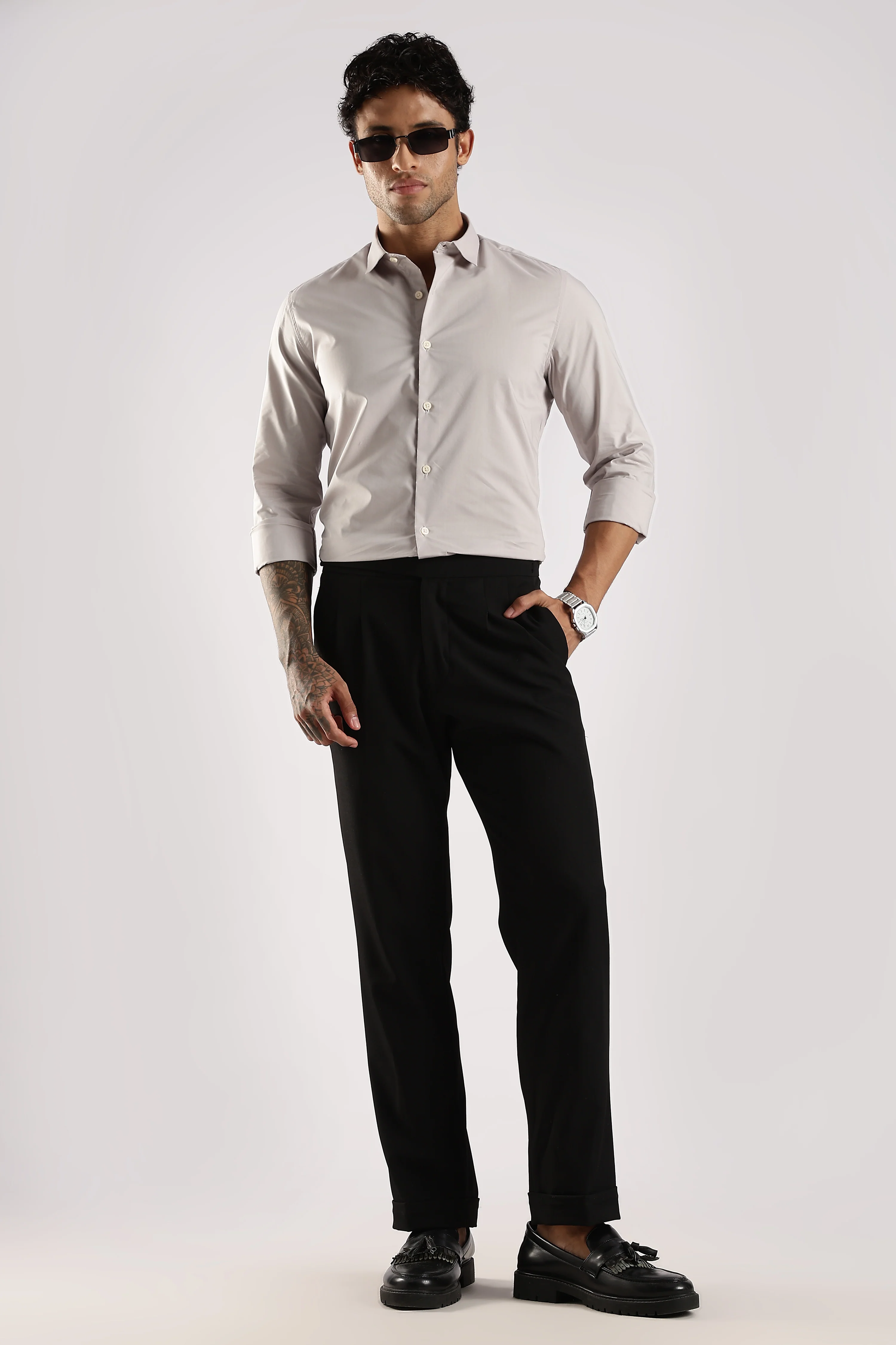 Men Grey Cotton Slim Fit Shirt - Image 6