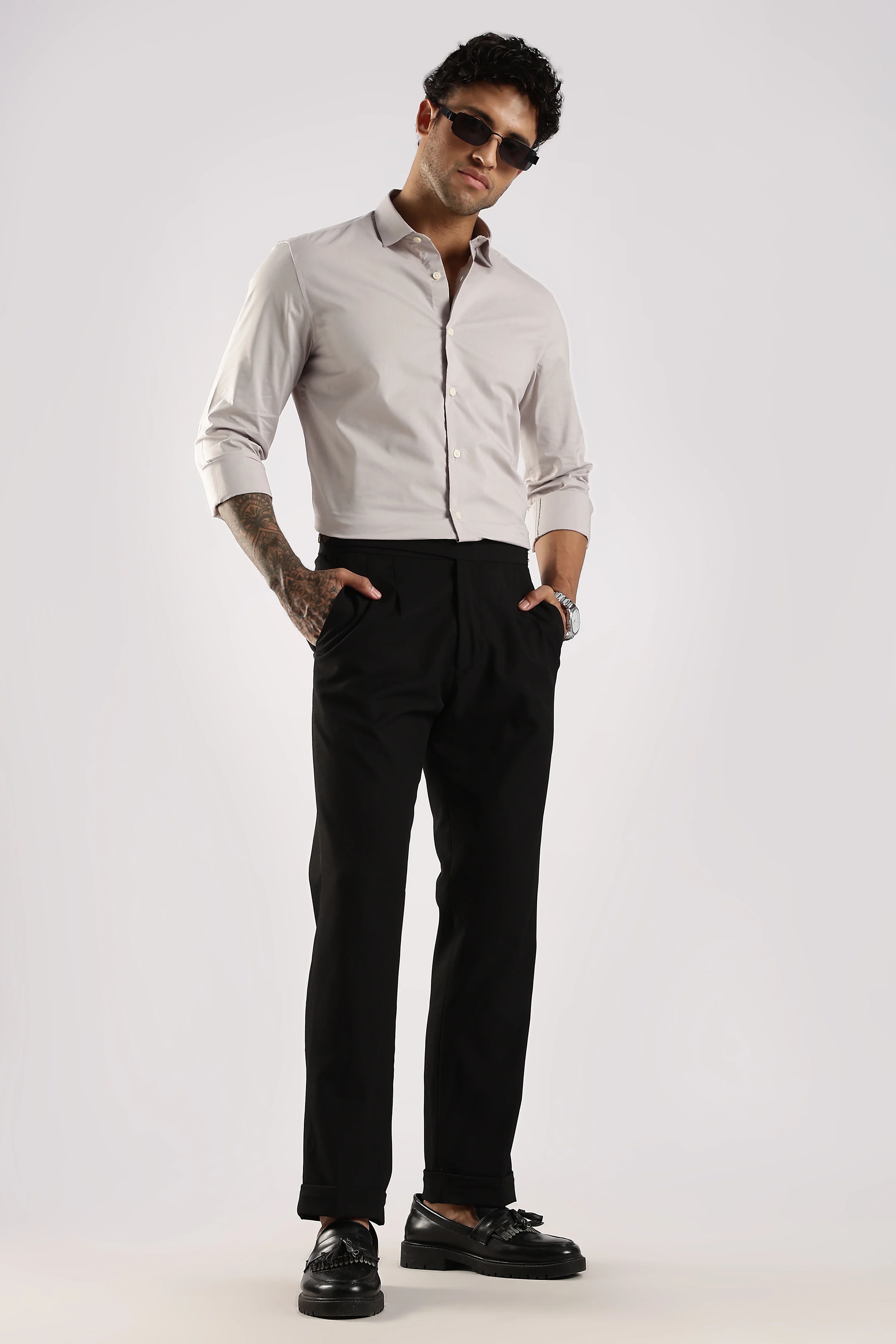 Men Grey Cotton Slim Fit Shirt - Image 7