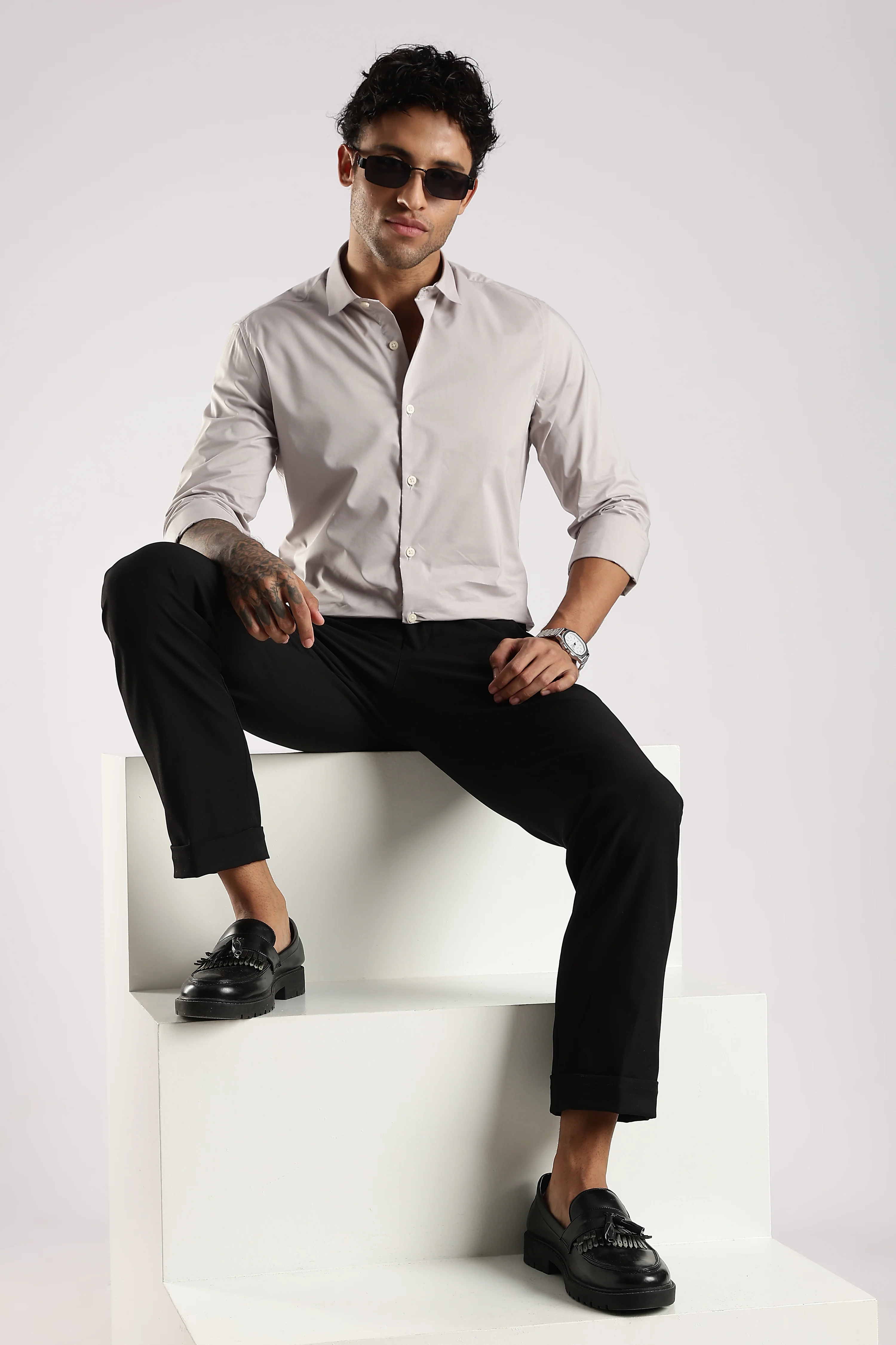 Men Grey Cotton Slim Fit Shirt - Image 8