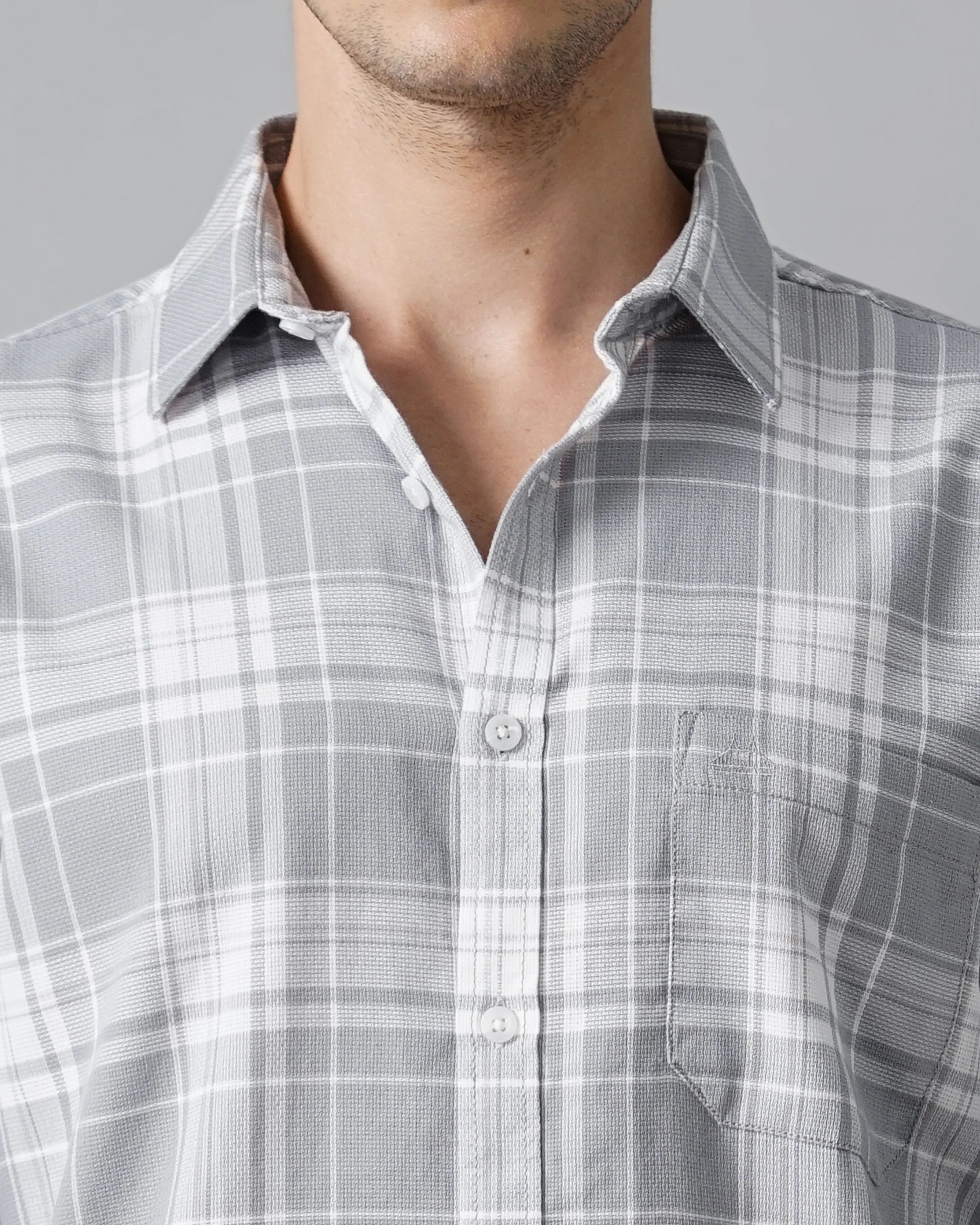 Men Grey Cotton Slim Shirt - Image 2
