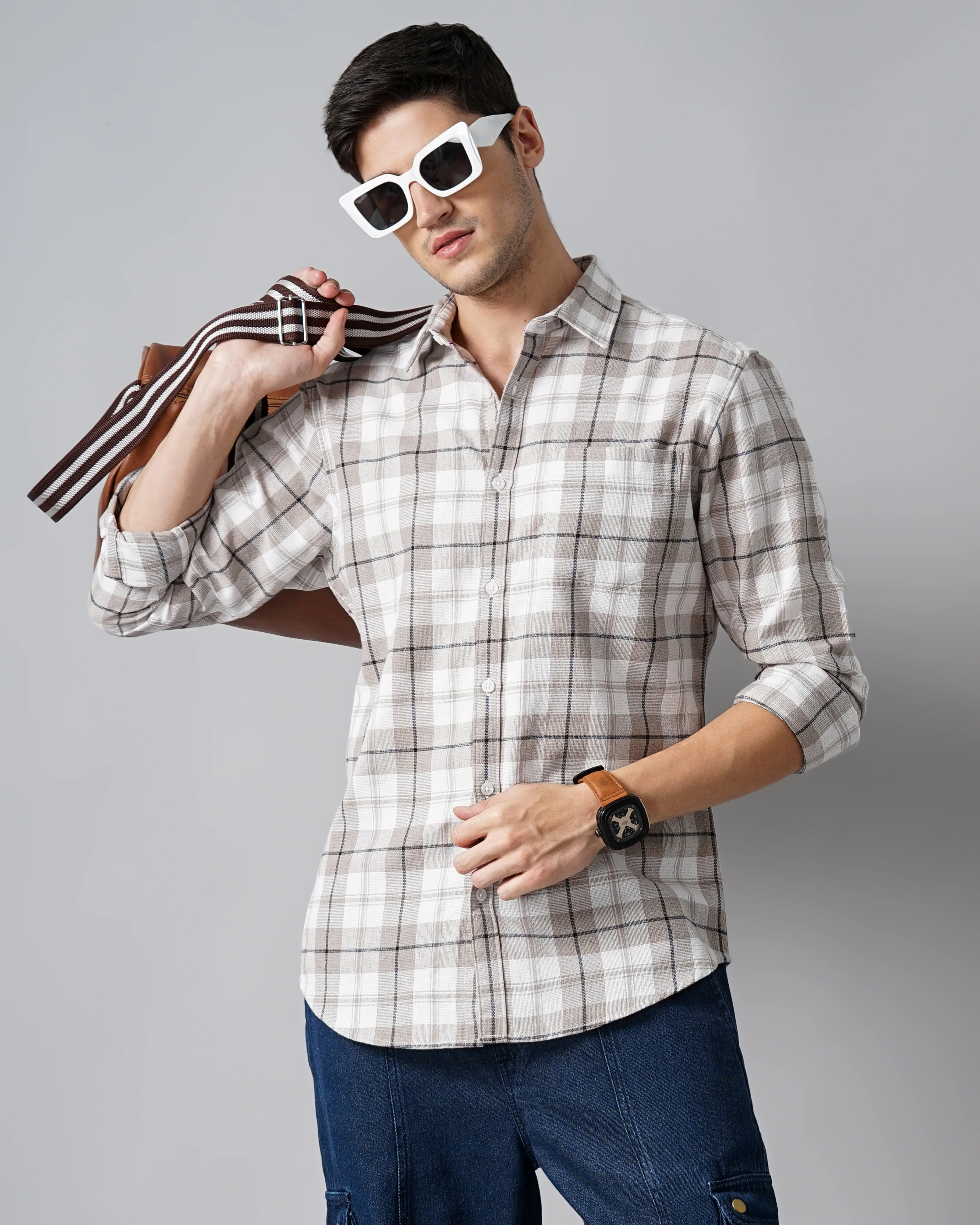 Men Grey Cotton Slim Shirt - Image 3