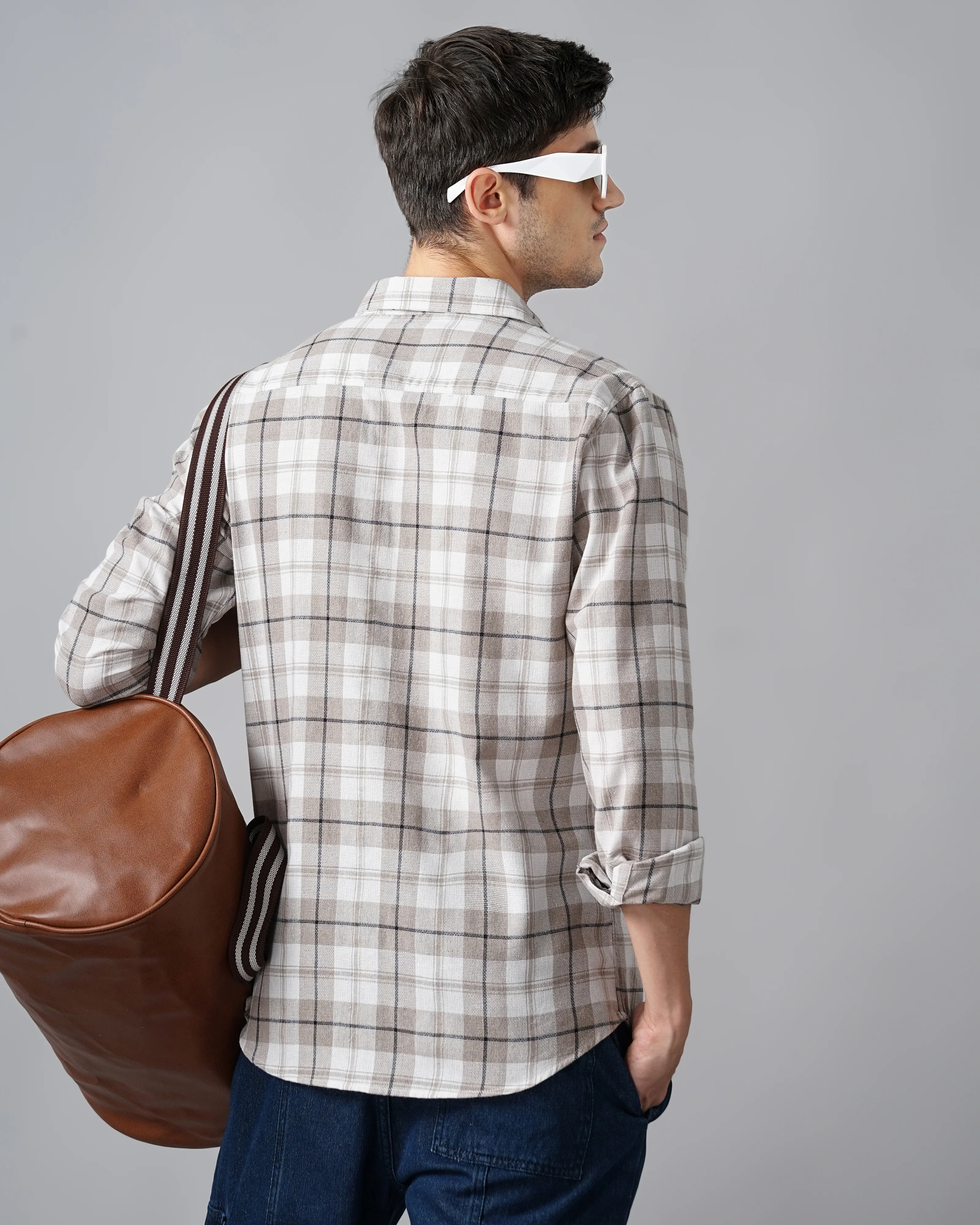 Men Grey Cotton Slim Shirt - Image 4