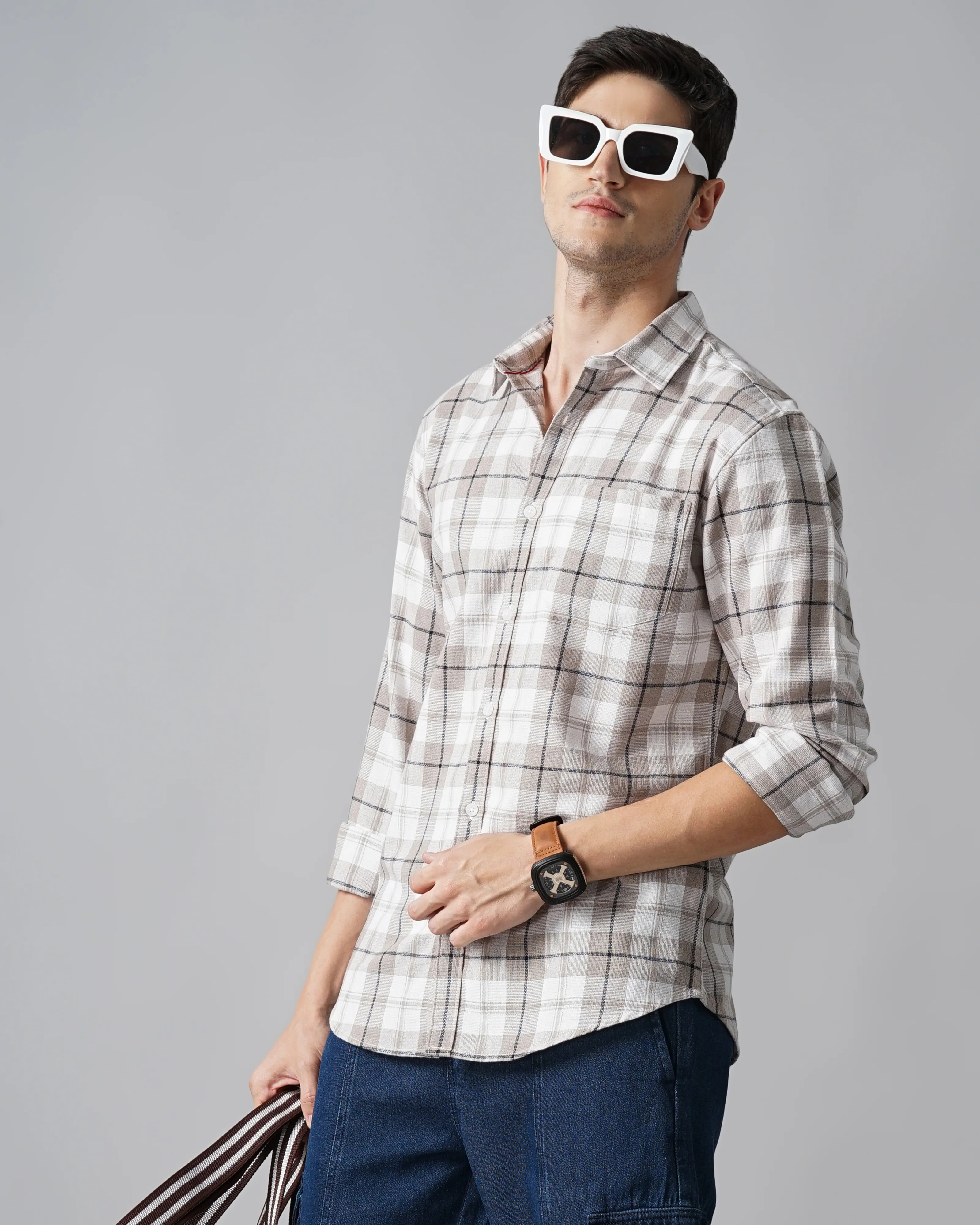 Men Grey Cotton Slim Shirt - Image 5
