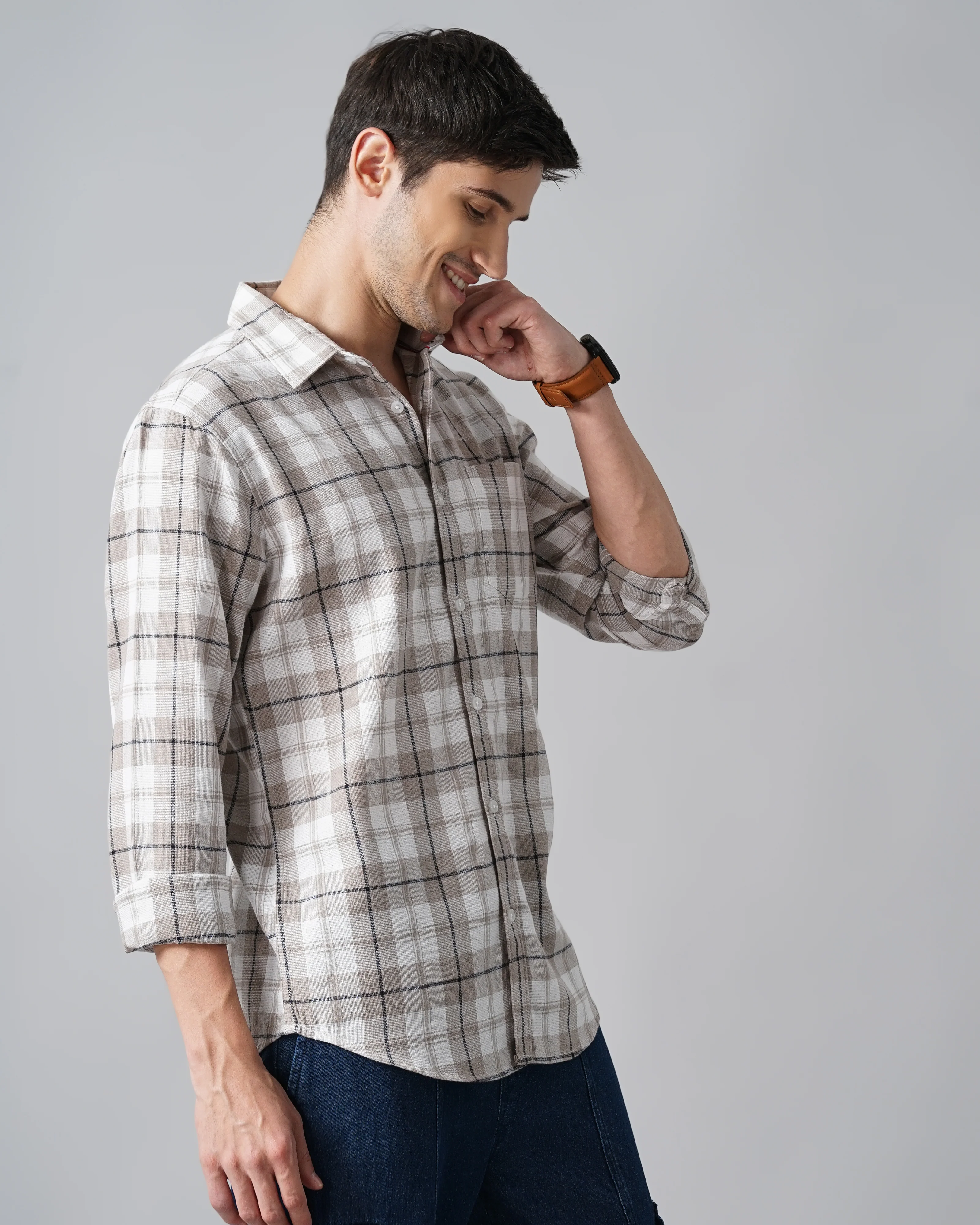 Men Grey Cotton Slim Shirt - Image 6