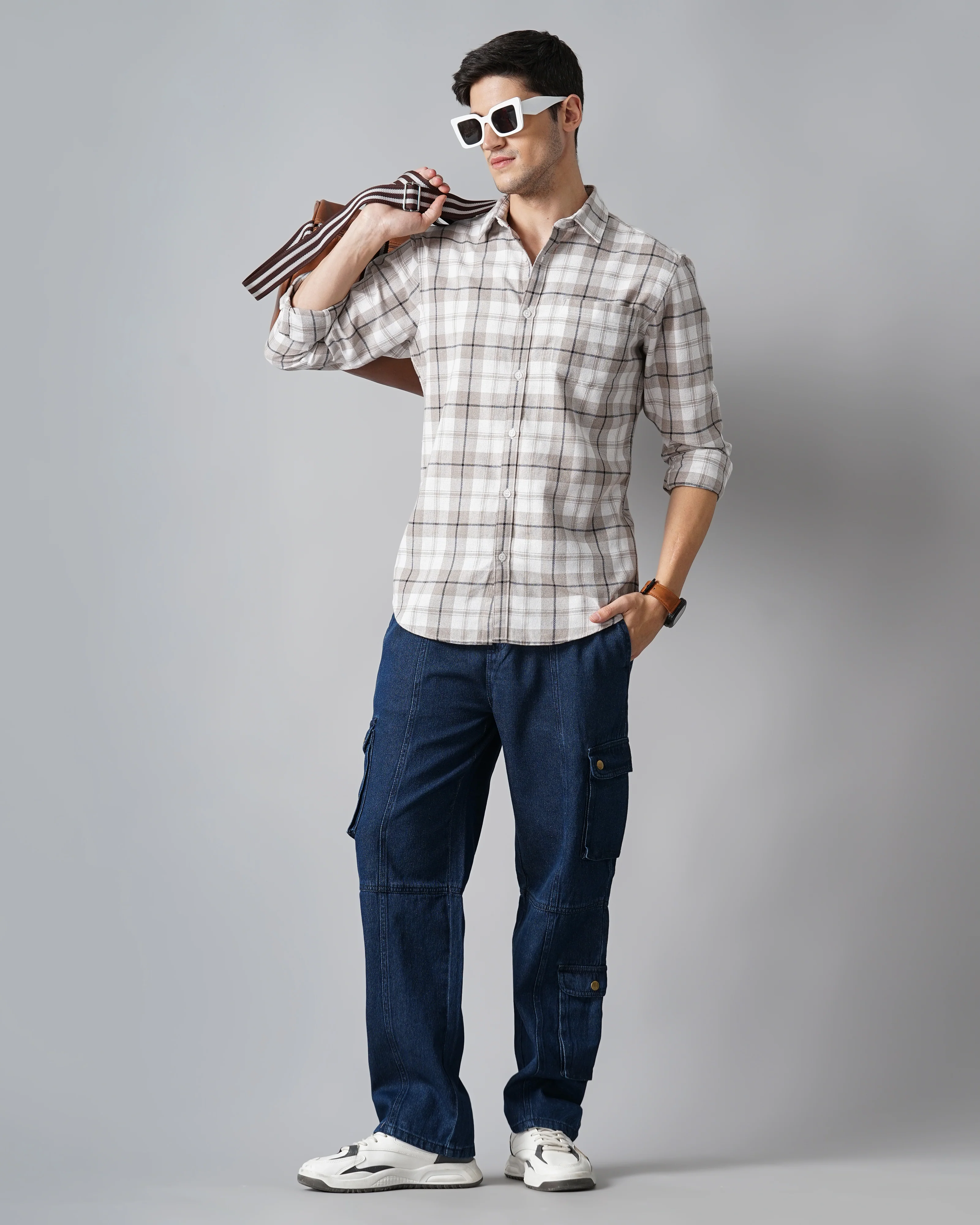 Men Grey Cotton Slim Shirt - Image 7