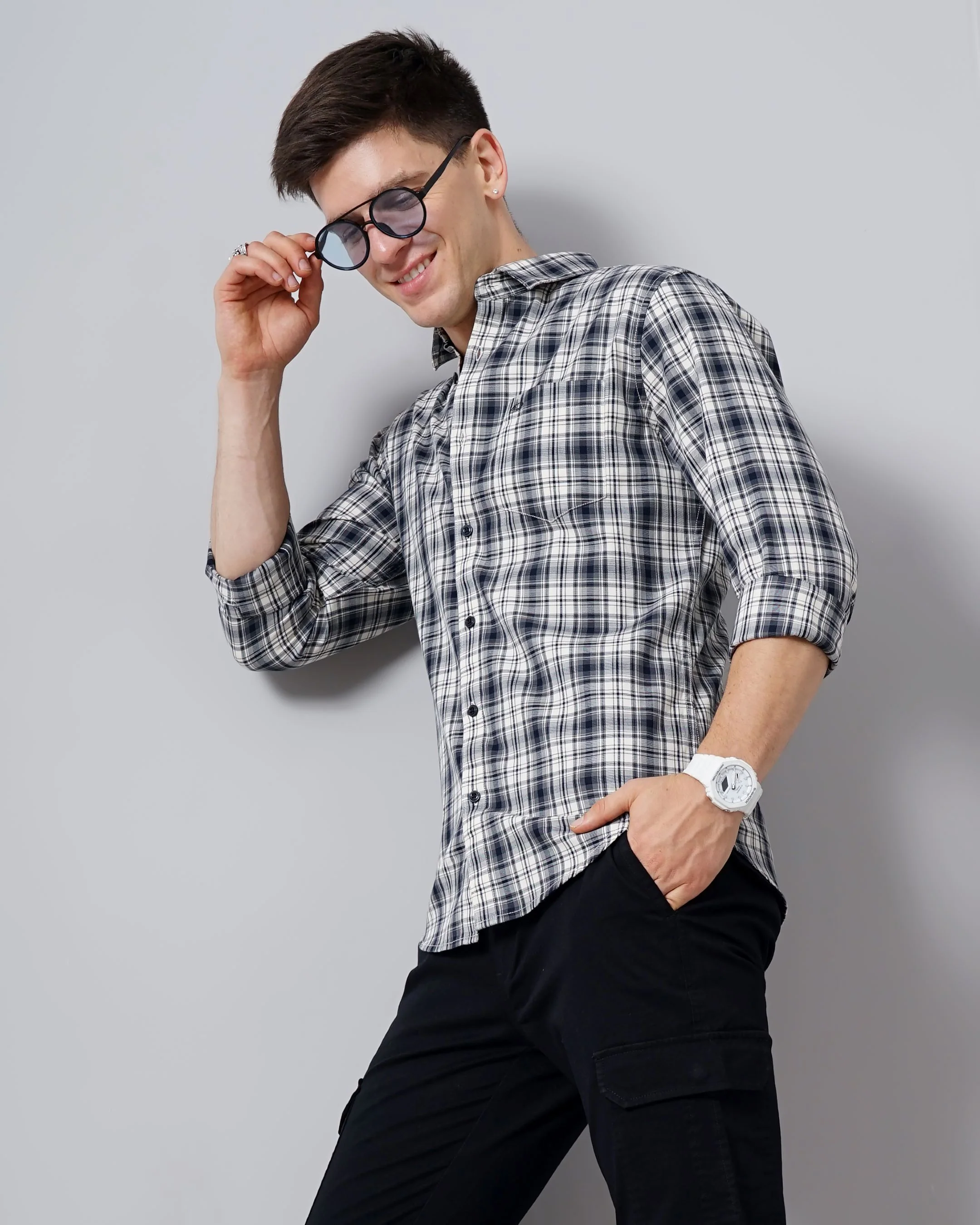 Men Grey Cotton Slim Shirt - Image 2