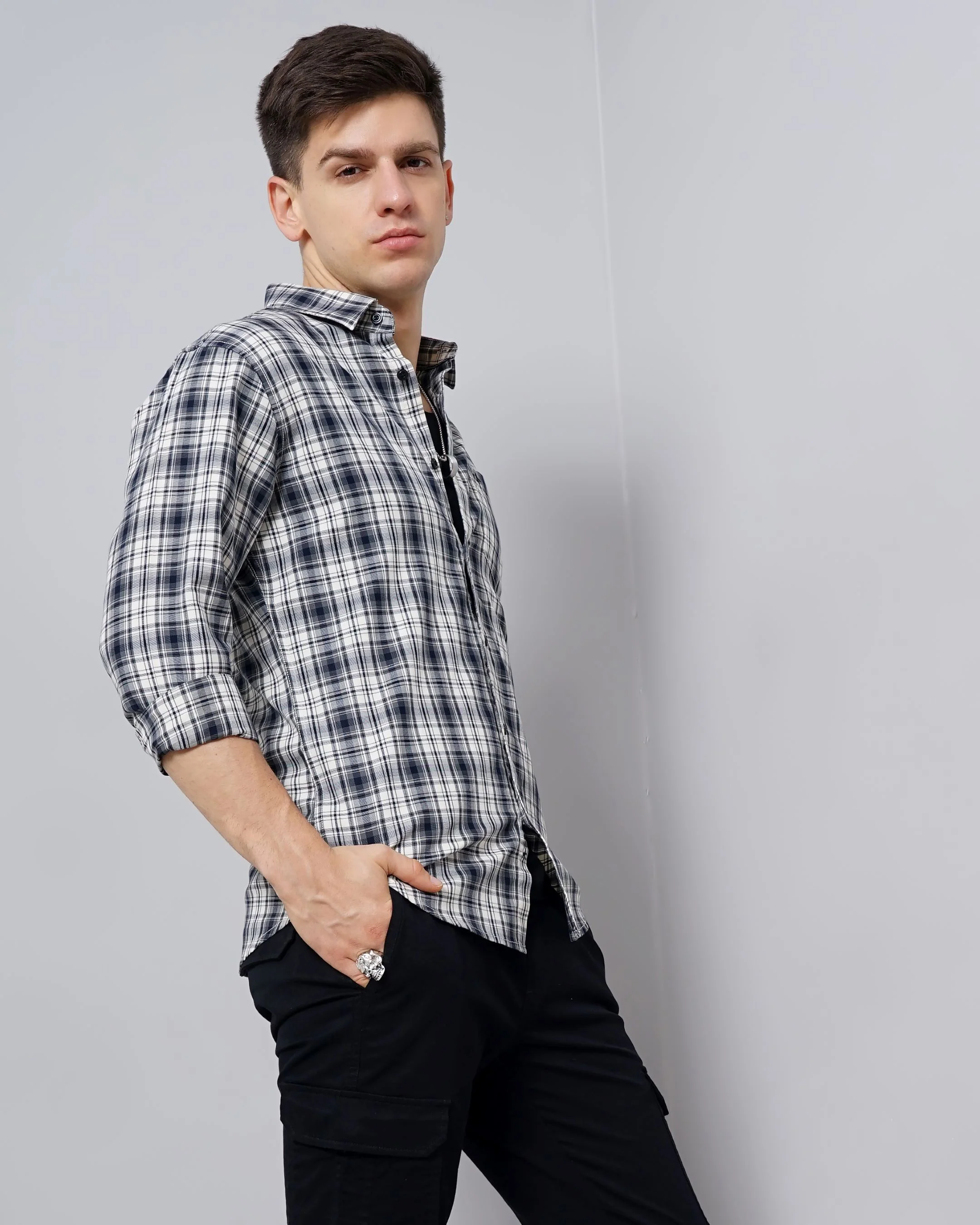Men Grey Cotton Slim Shirt - Image 5